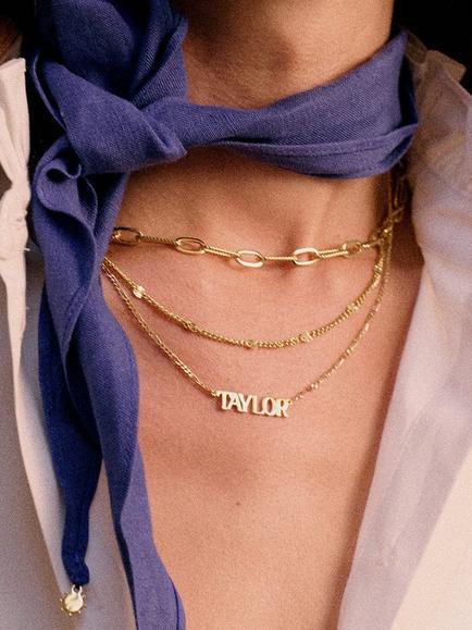 Daisy London Personalised Nameplate Figaro Chain Necklace - view 2, Gold