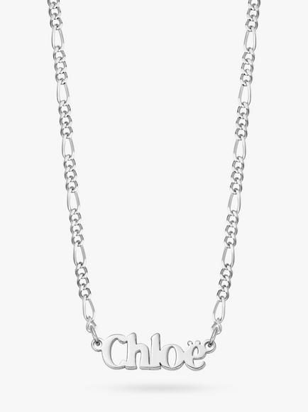 Daisy London Personalised Nameplate Figaro Chain Necklace, Silver