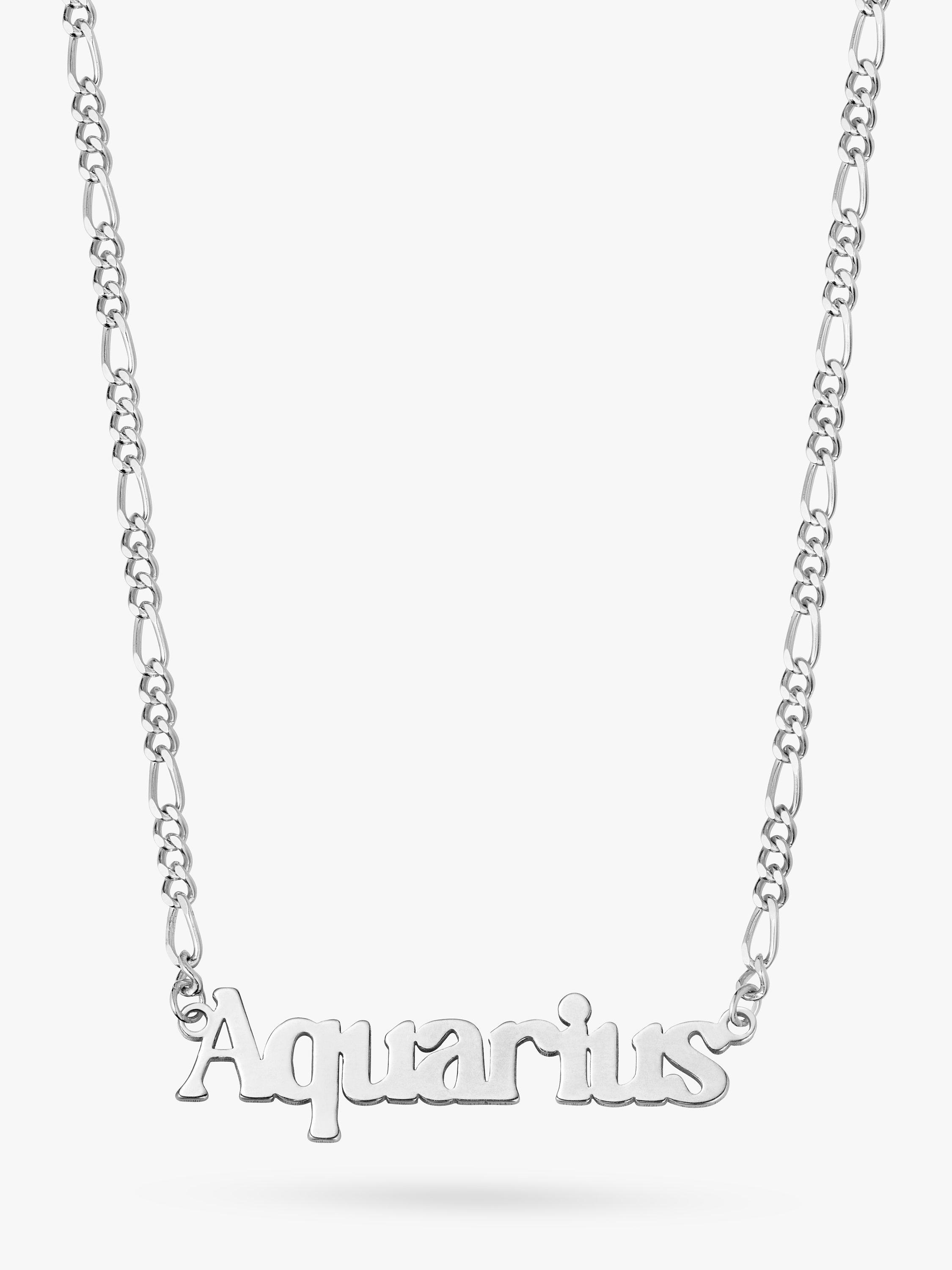 Daisy London Zodiac Nameplate Figaro Necklace, Silver, Aquarius