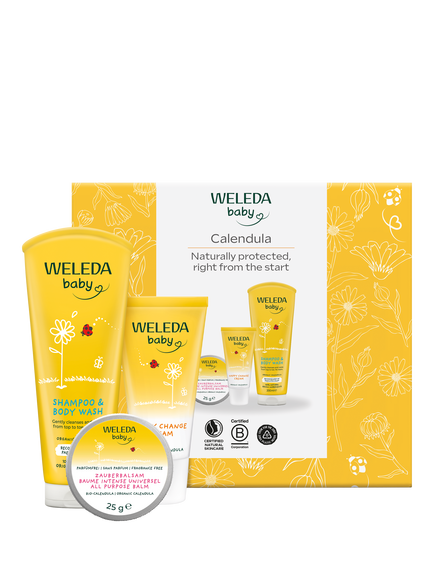 Weleda Calendula Shampoo & Body Wash, Nappy Cream and Balm Baby Gift Set, Multi