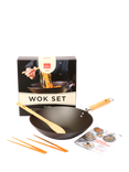 School Of Wok Carbon Steel Pre-Seasoned 30cm Wok, Chopsticks & Spatula Gift Set