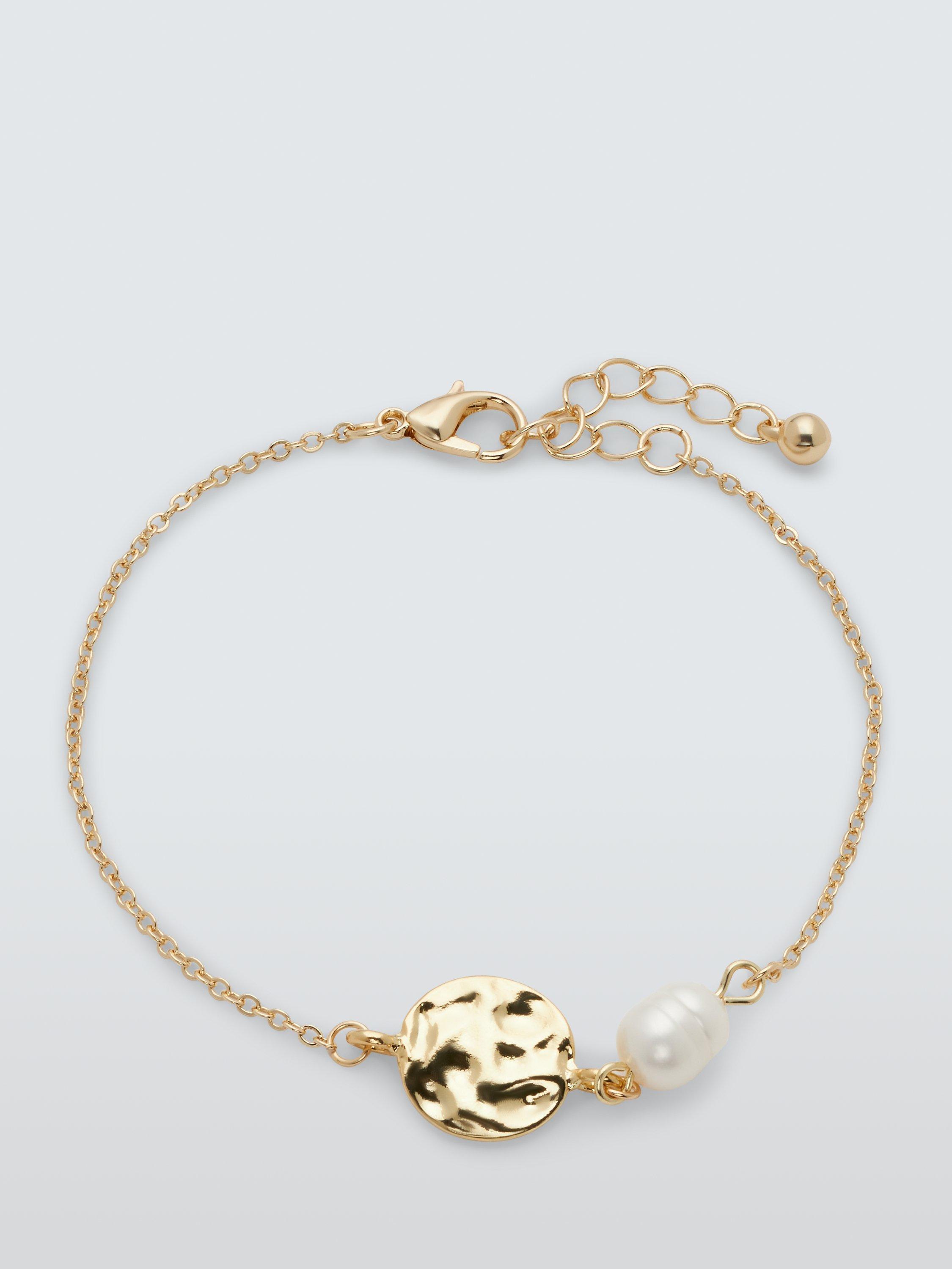 John Lewis Textured Disc and Floating Freshwater Pearl Chain Bracelet Gold
