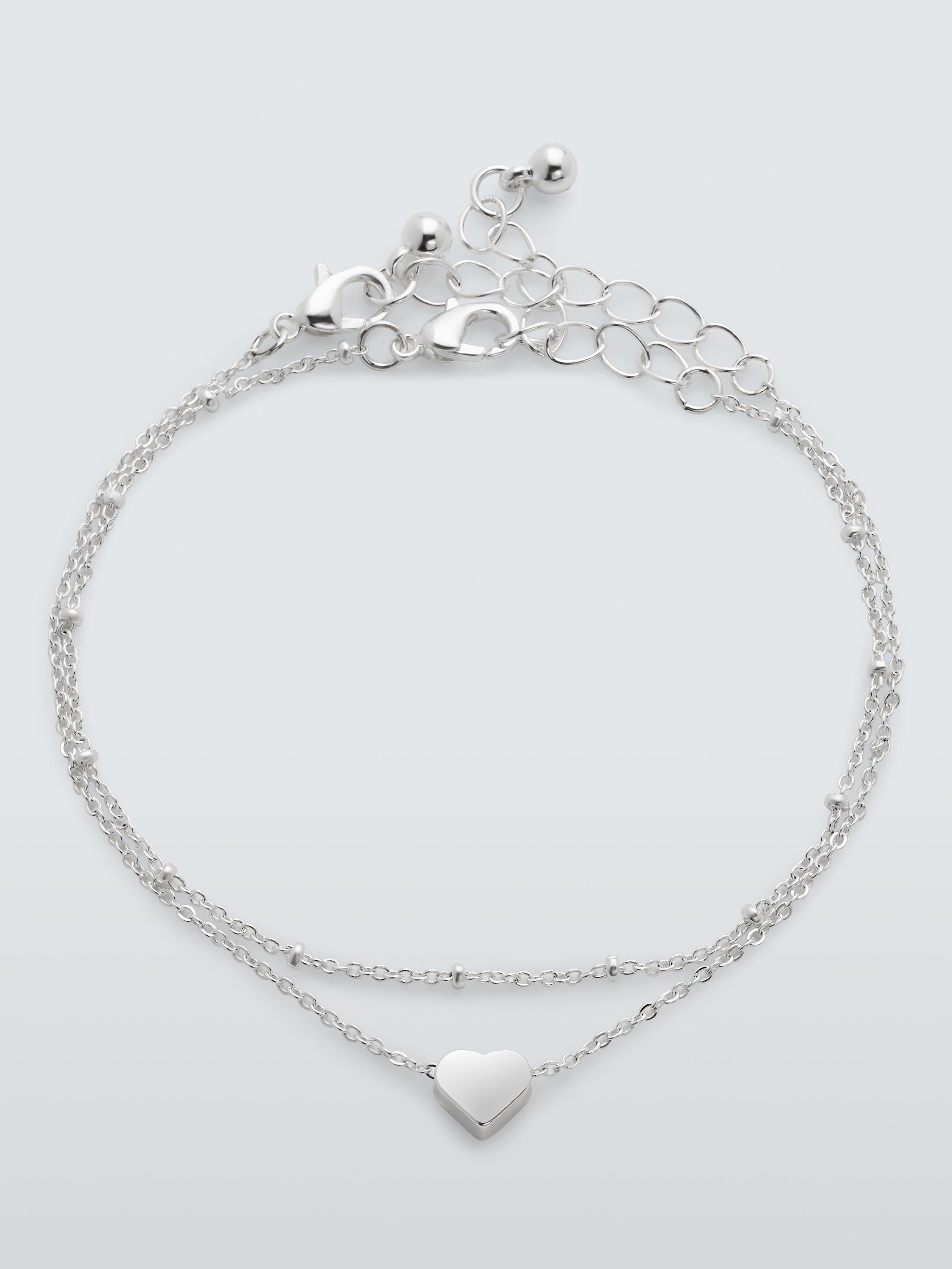 John Lewis Heart Bead Chain Bracelet, Pack of 2, Silver