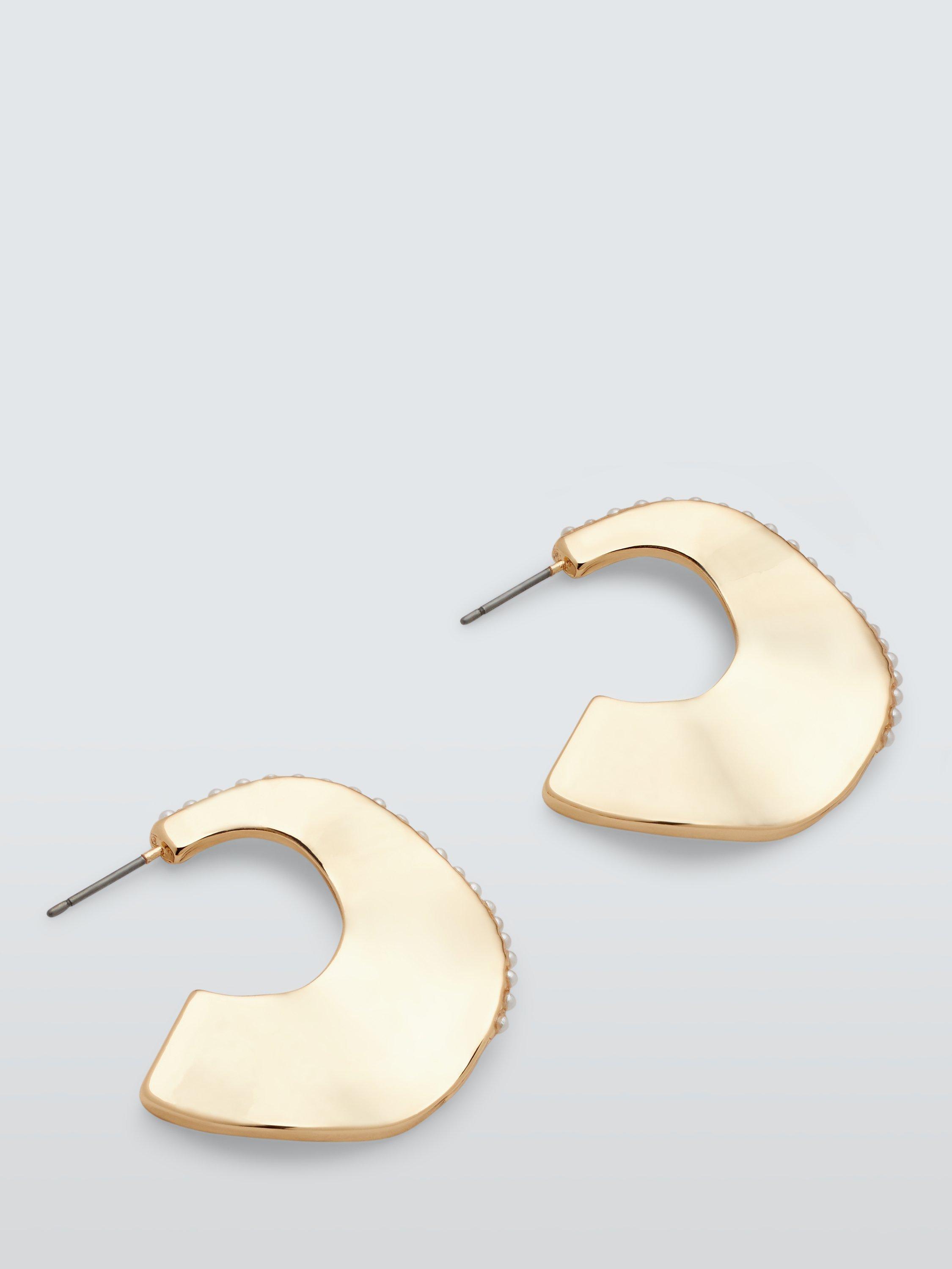 John Lewis Faux Pearl Wide Wavy Half Hoop Earrings, Gold