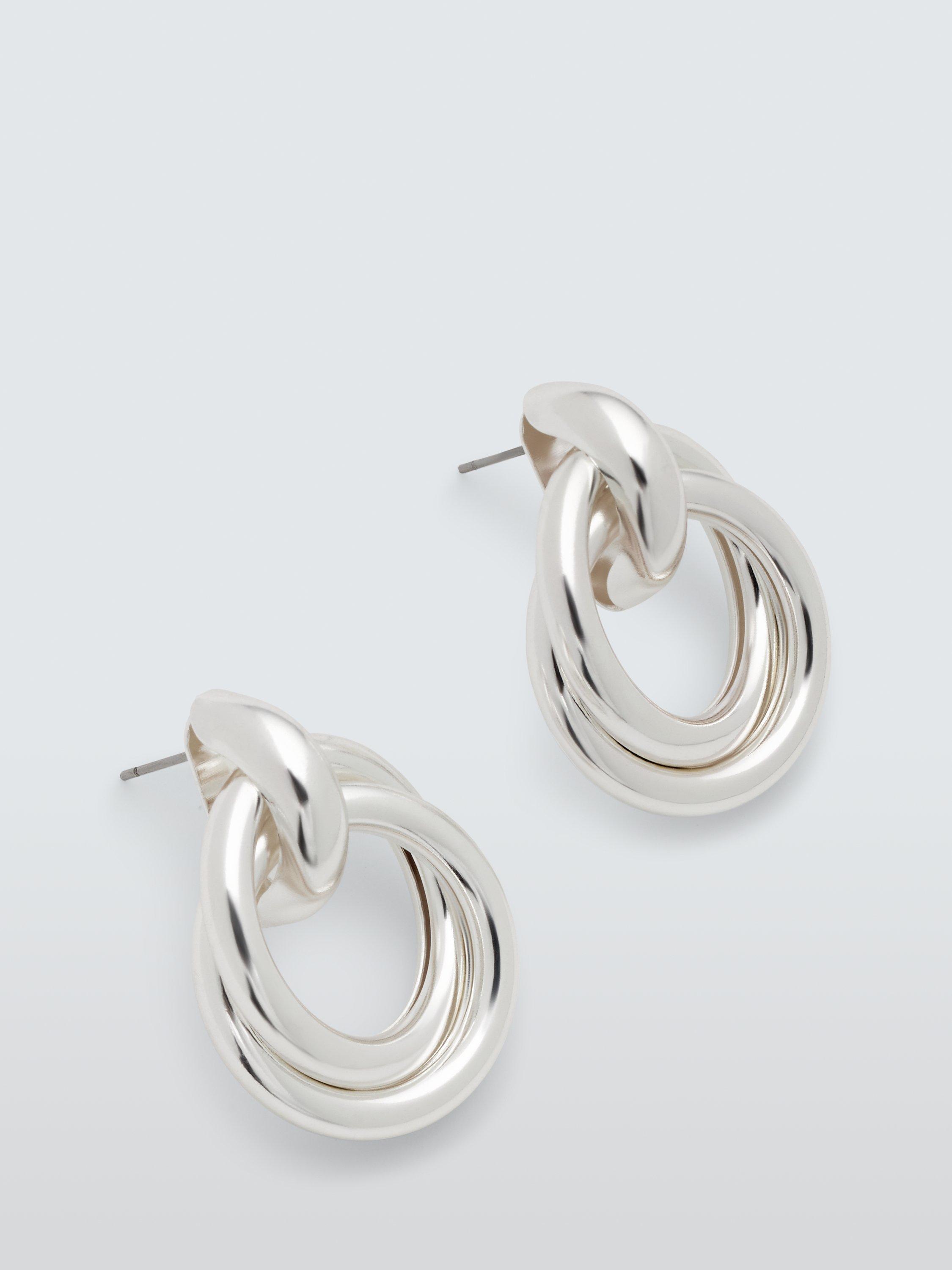 John Lewis Linked Double Hoop Drop Earrings, Silver