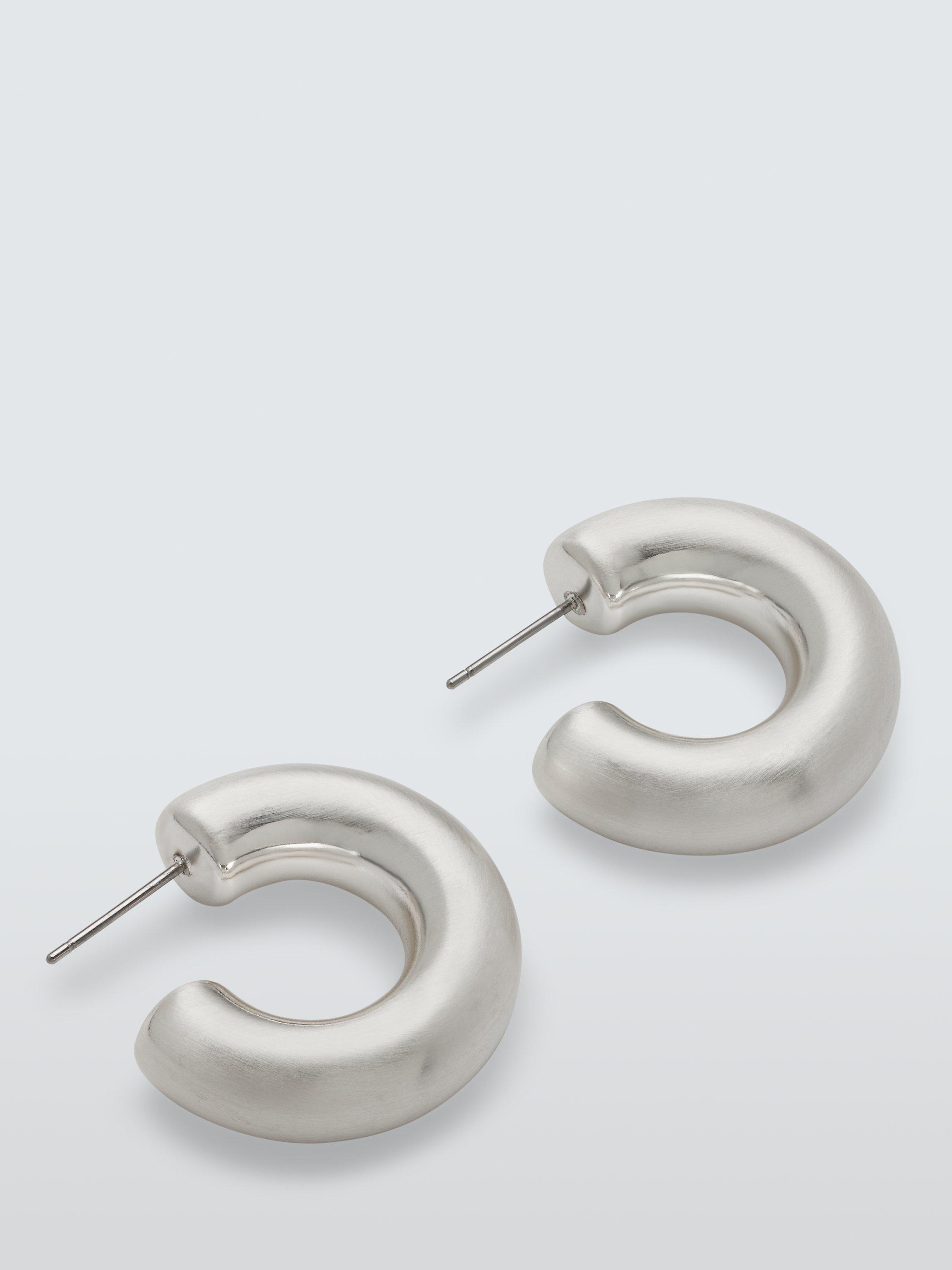John Lewis Brushed Chunky Hoop Earrings, Silver