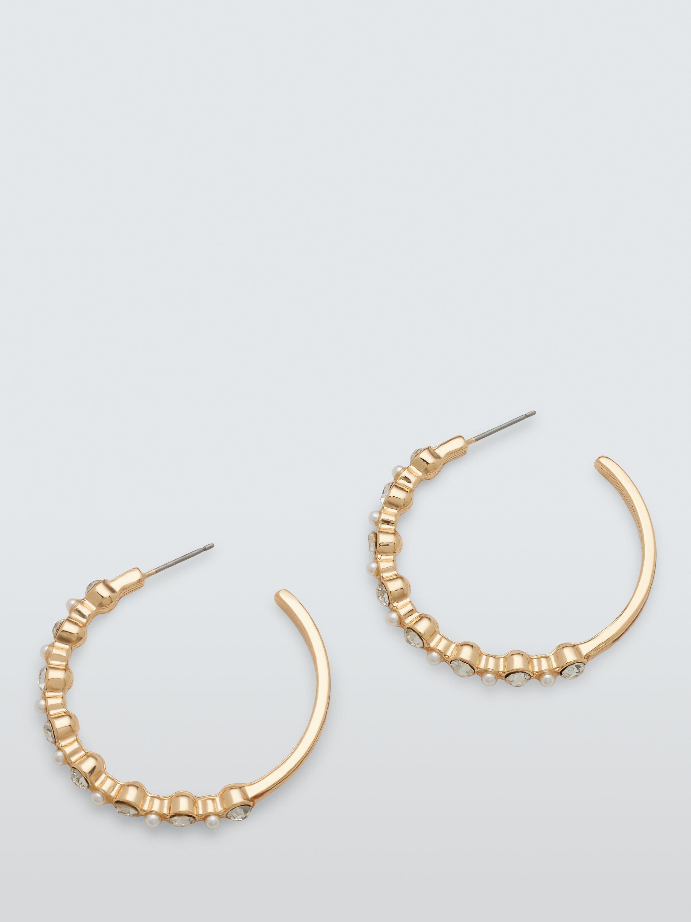 John Lewis Faux Pearl and Crystal Half Hoop Earrings, Gold
