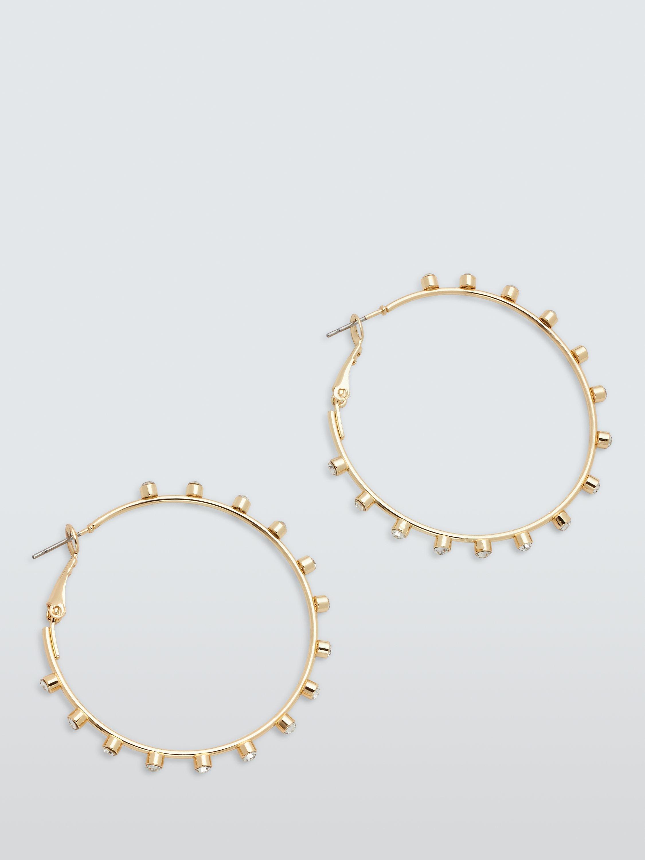 John Lewis Diamante Medium Hoop Earrings, Gold