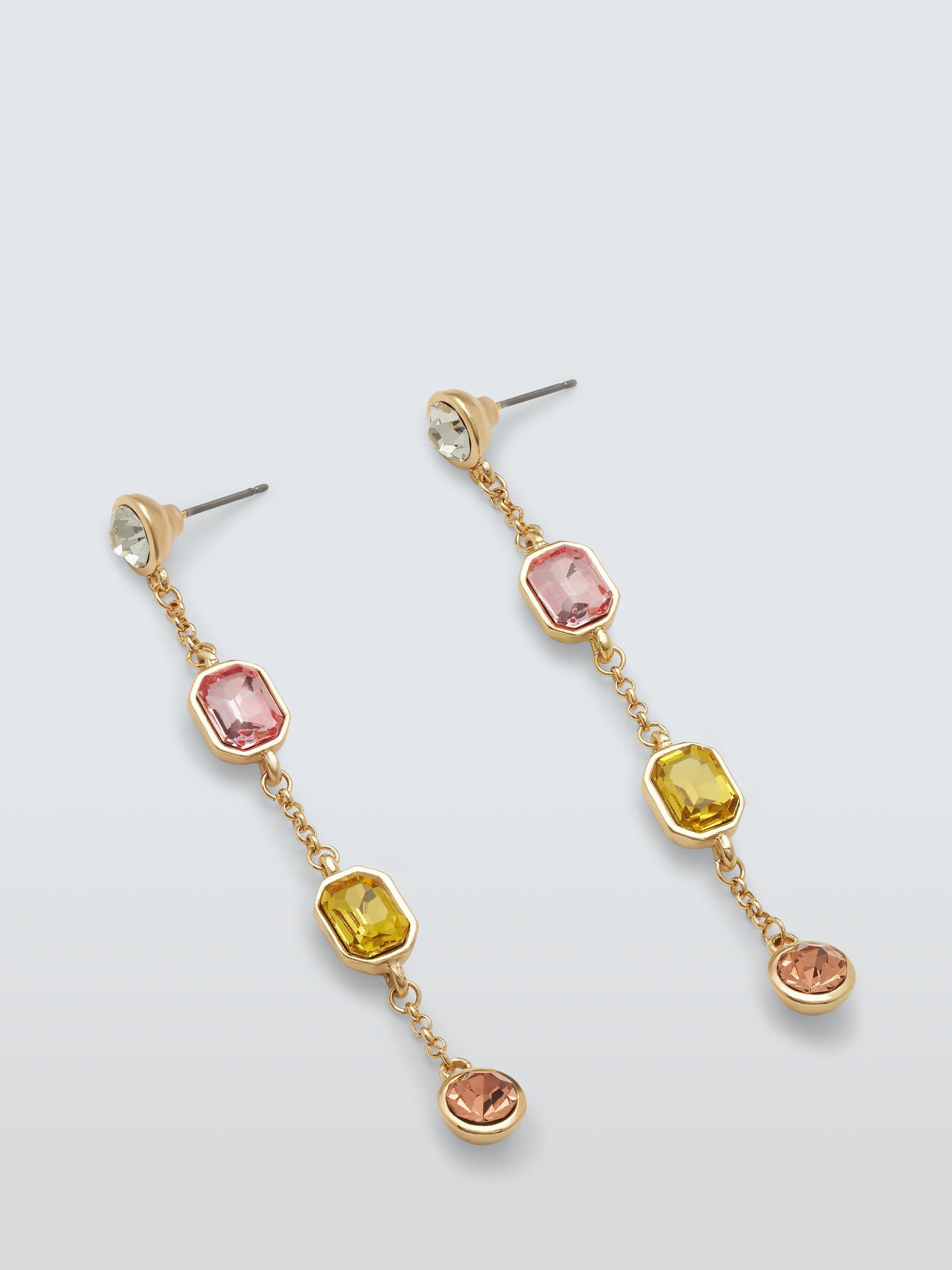 John Lewis Crystal Long Drop Earrings, Gold/Multi