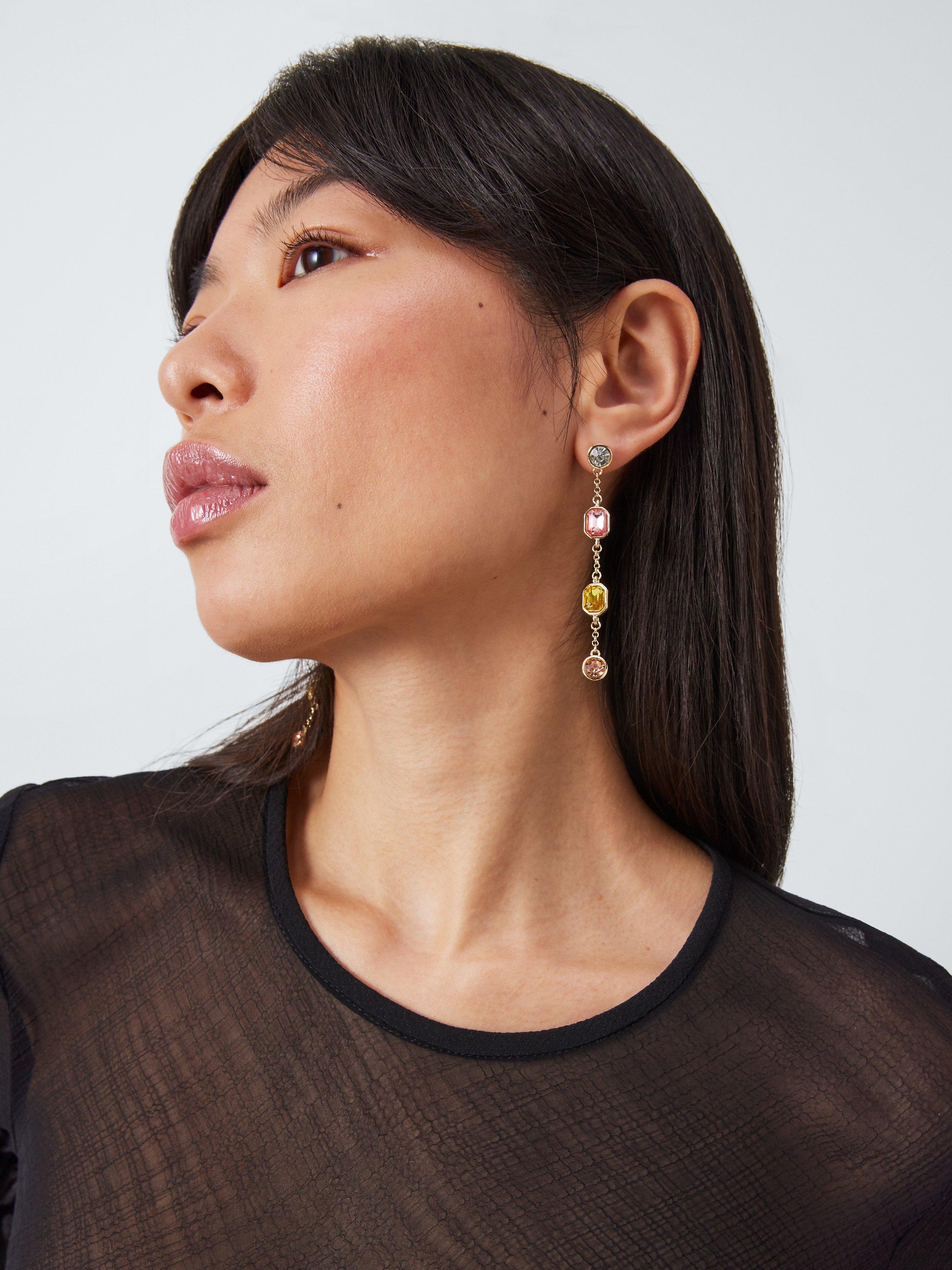 John Lewis Crystal Long Drop Earrings, Gold/Multi