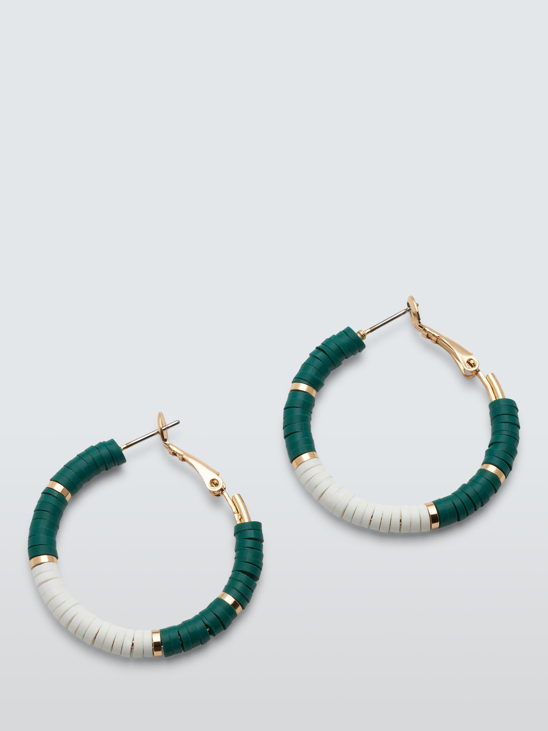 John Lewis Beaded Hoop Earrings, Green/White