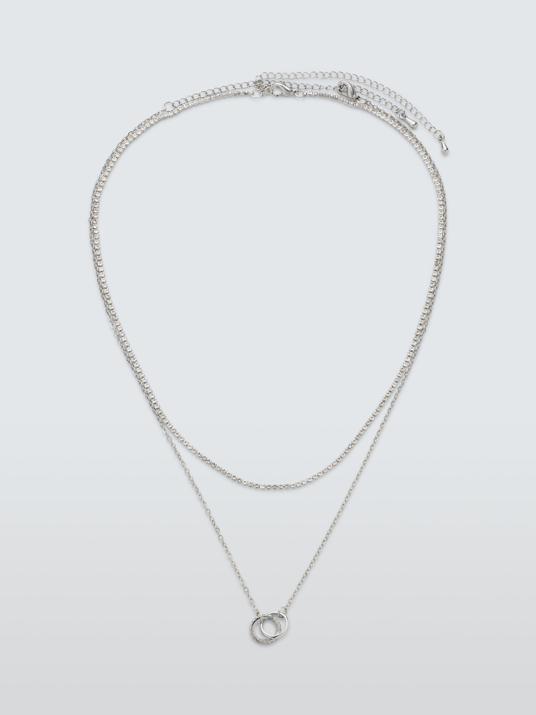 John Lewis Layered Cubic Zirconia Rings Necklace, Silver