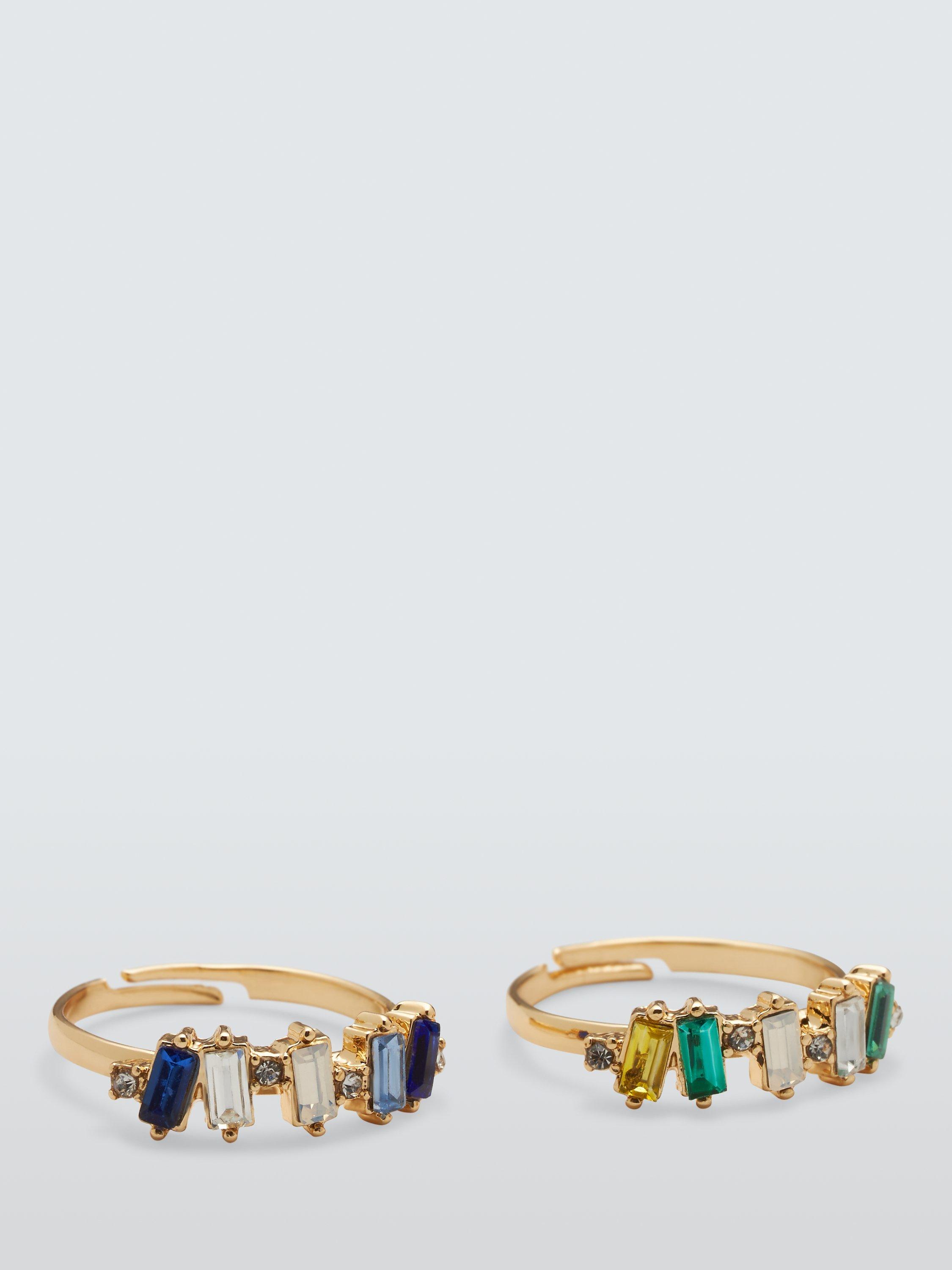 John Lewis Baguette Crystal Adjustable Ring, Set of 2, Multi