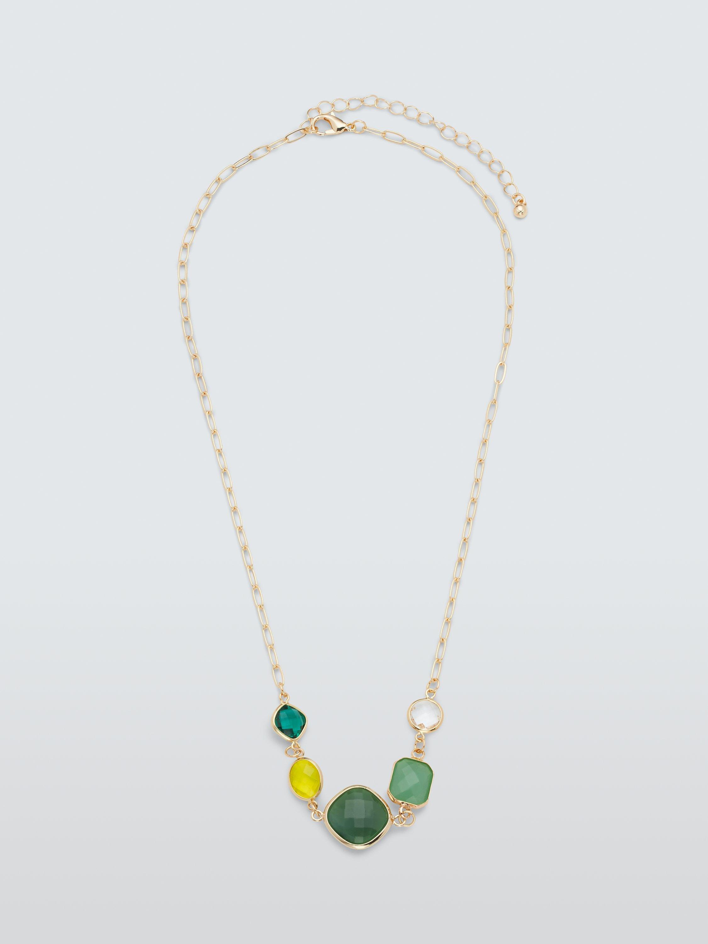 John Lewis Textured Glass Aventurine Necklace, Gold/Green