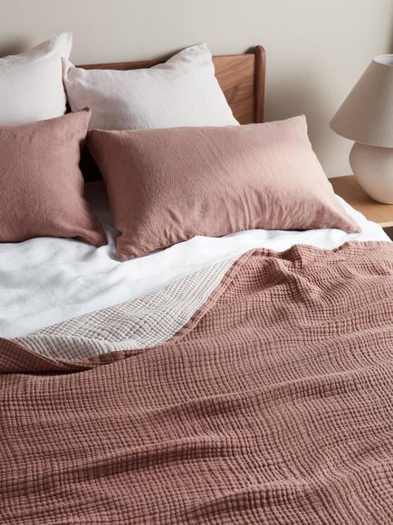Bedfolk Dream Cotton Reversible Bedspread, Rust/Rose