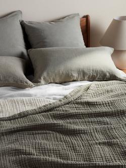 Bedfolk Dream Cotton Reversible Bedspread - view 2, Moss/Clay