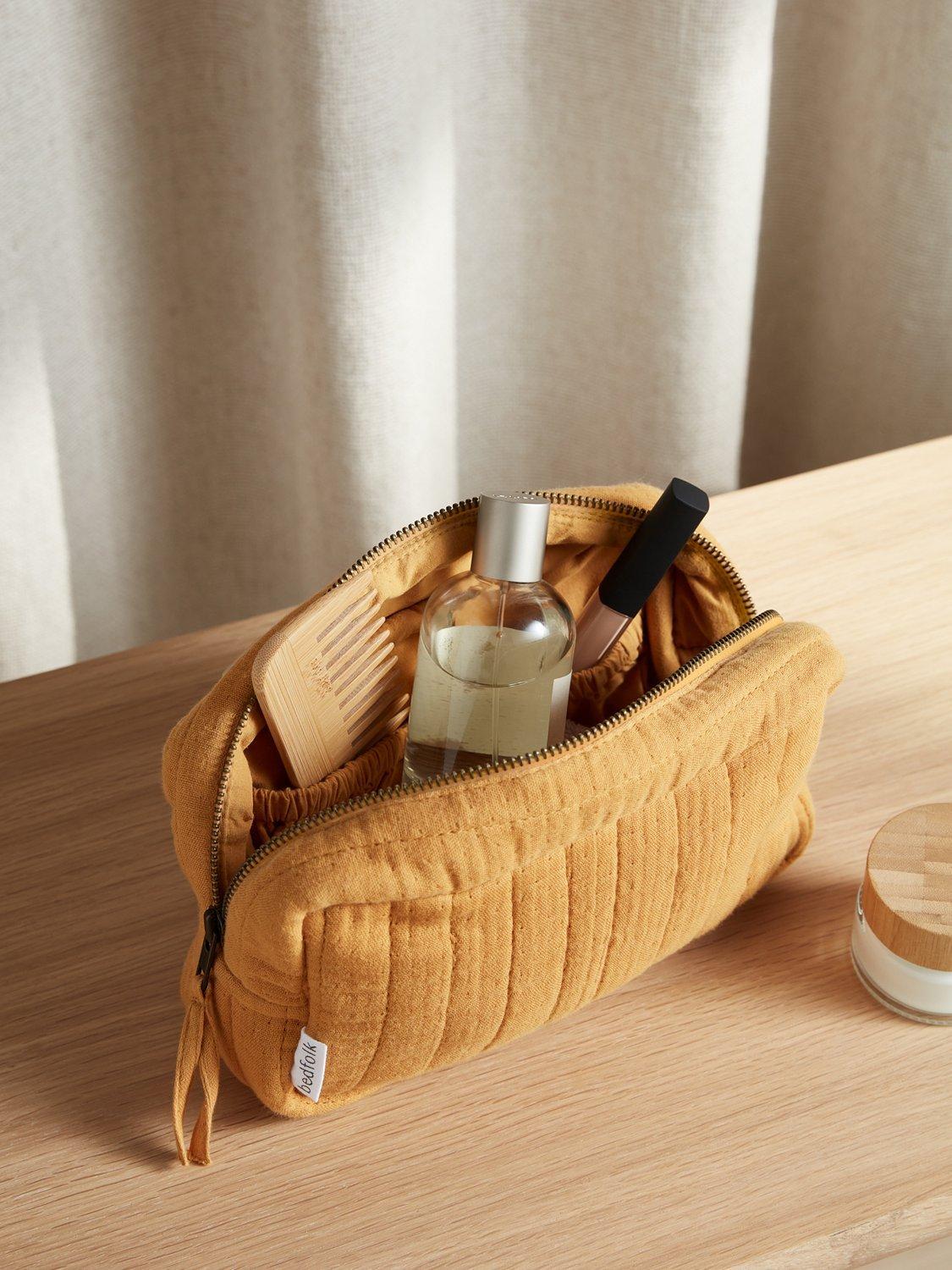 Product image 1 of 4, which shows Bedfolk Dream Cotton Make-Up Bag, Ochre