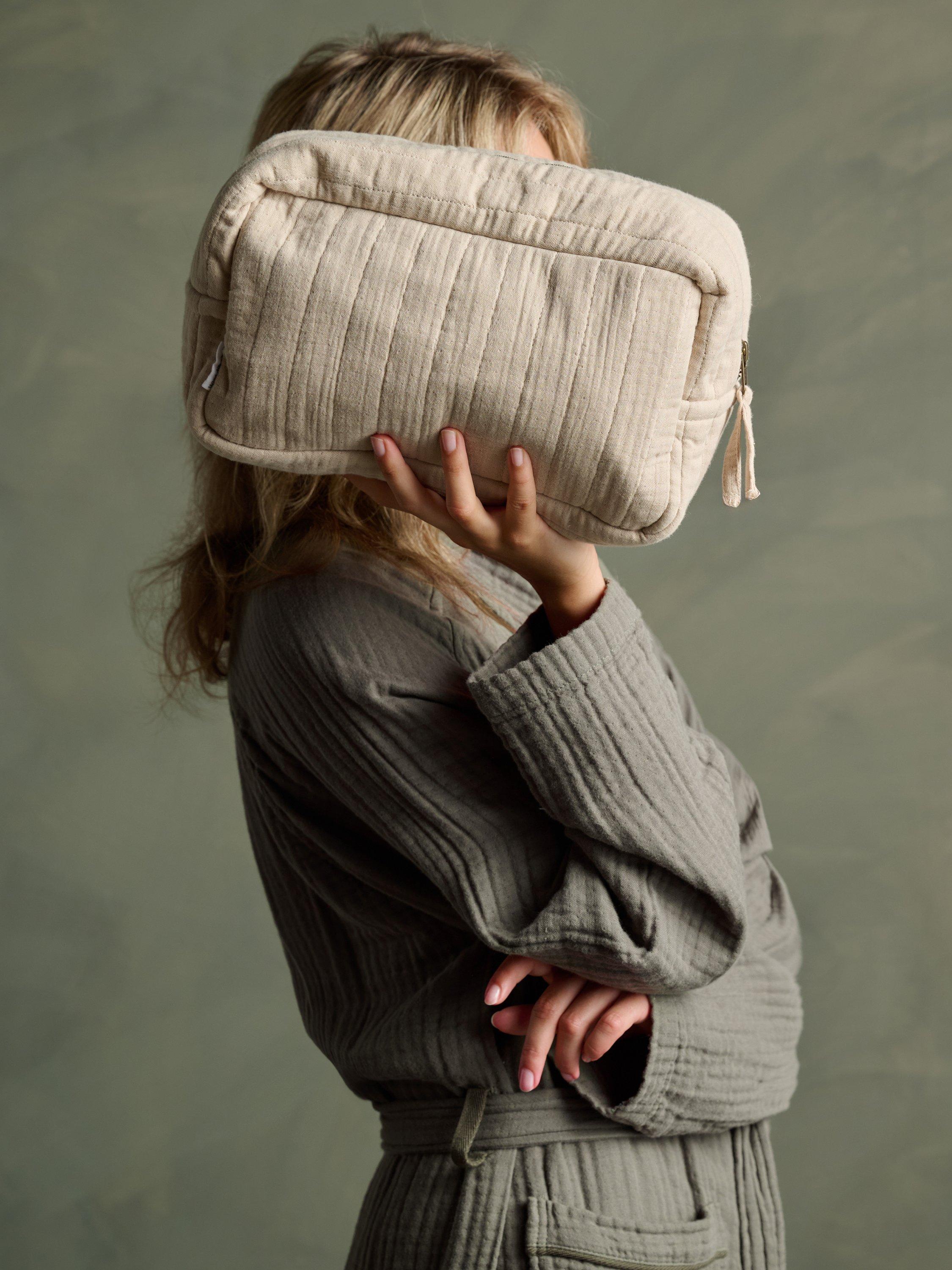 Product image 2 of 6, which shows Bedfolk Dream Cotton Wash Bag, Fawn