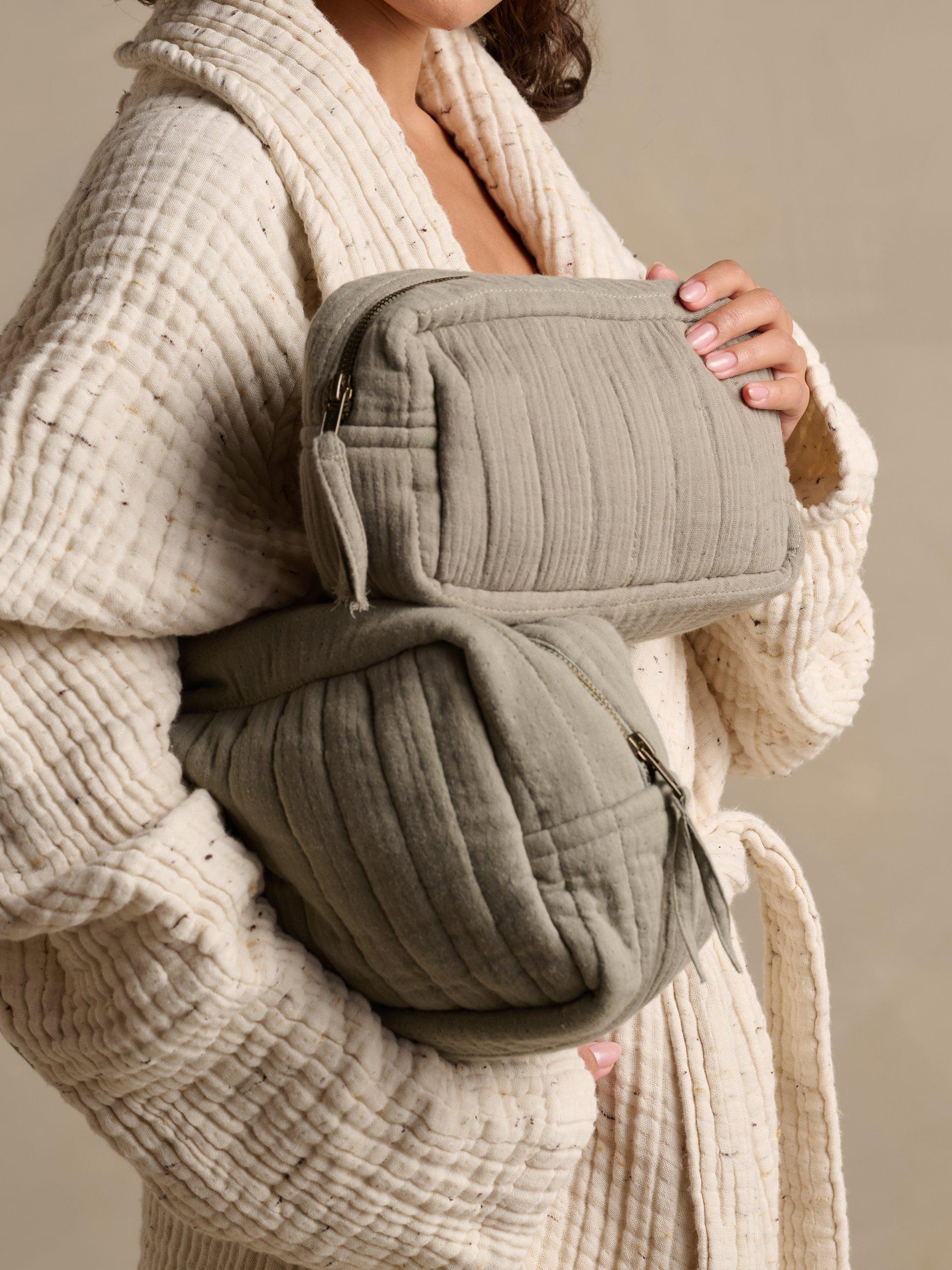 Product image 2 of 7, which shows Bedfolk Dream Cotton Wash Bag, Moss