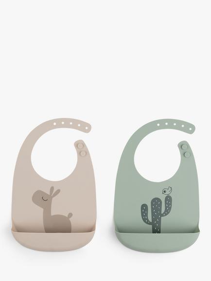 Done by Deer Lalee Silicone Bibs, Pack of 2, Sand/Green, Sand/Green