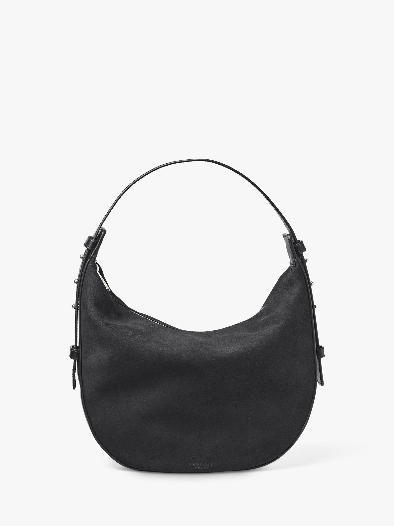 Aspinal of London Hobo Crescent Suede Bag, Black
