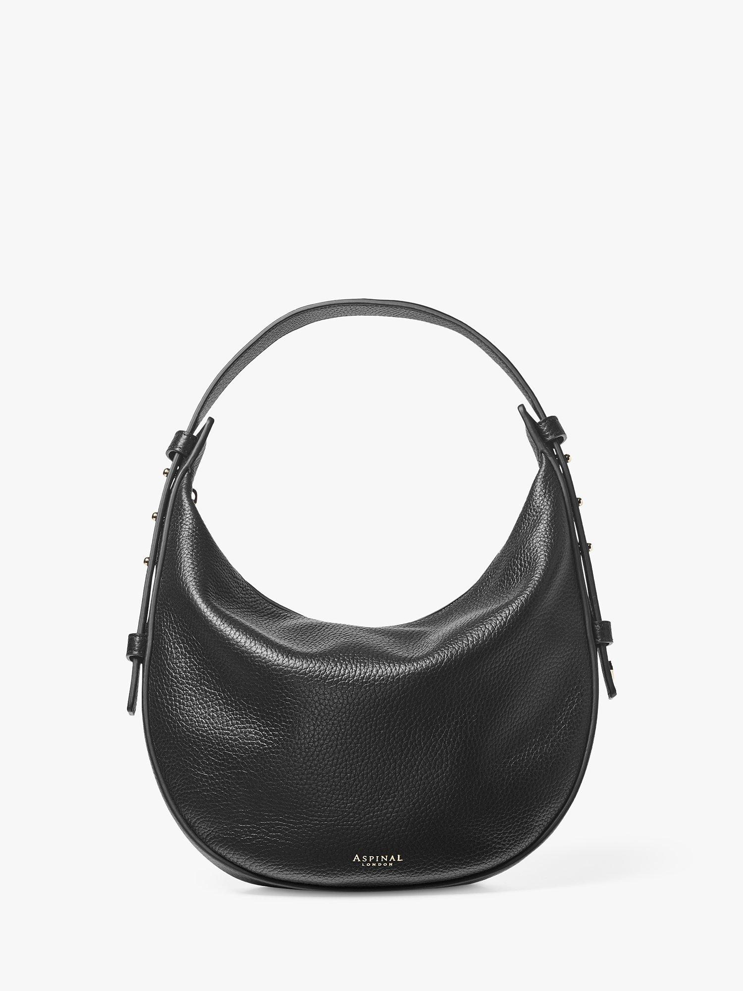 Aspinal of London Pebble Leather Crescent Hobo Bag Black