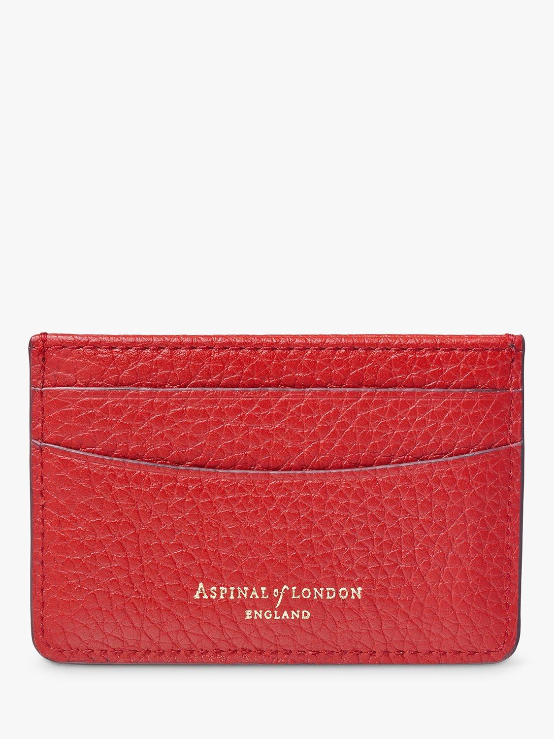 Product image 2 of 3, which shows Aspinal of London Pebble Leather Slim Credit Card Case, Cardinal Red