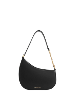 CHARLES & KEITH Asymmetrical Shoulder Bag, Black, Black