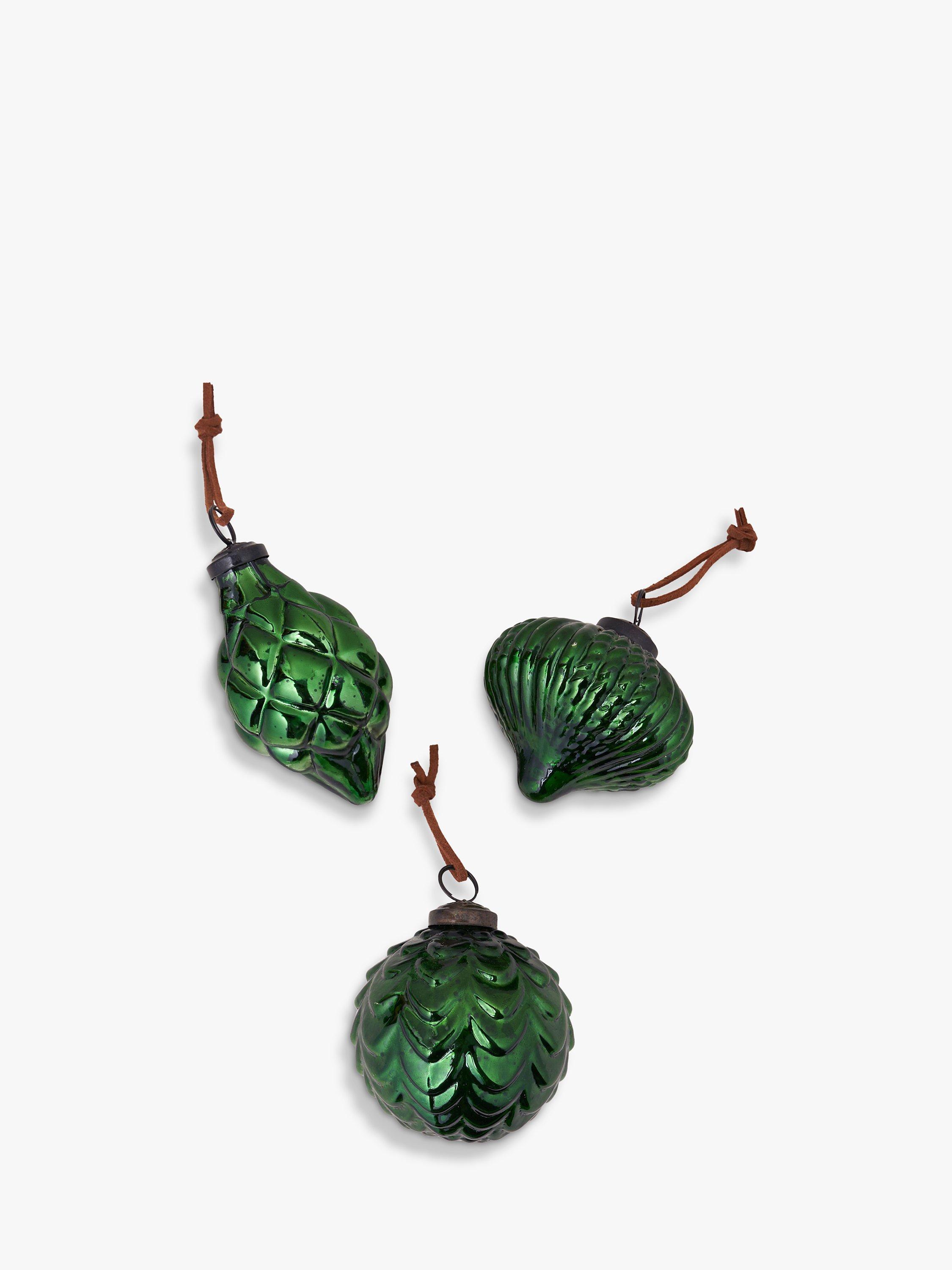 Truly Glass Baubles, Pack of 3, Green