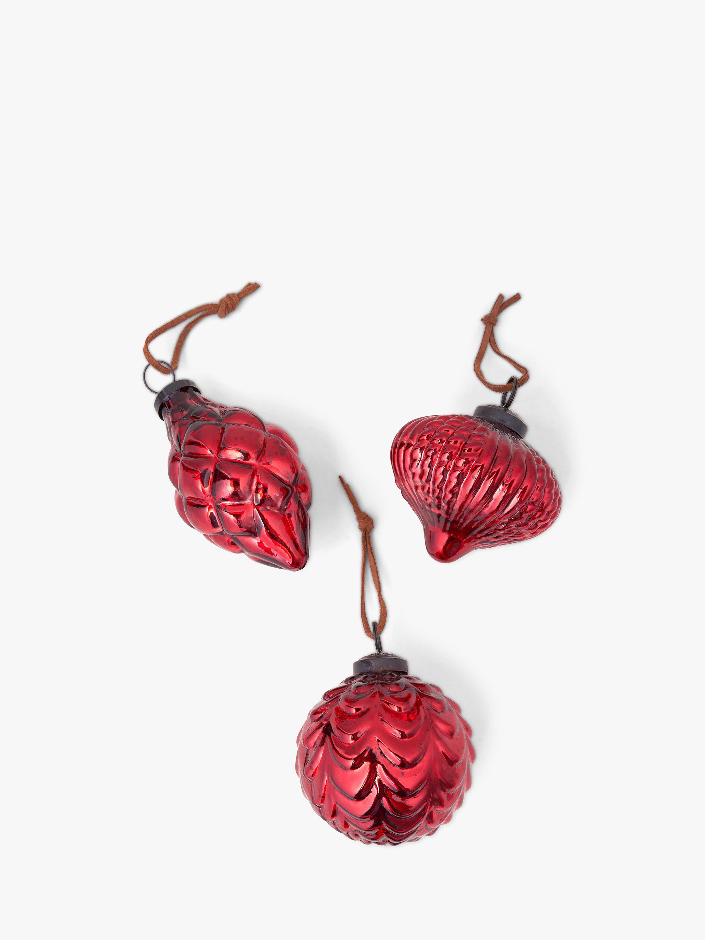 Truly Glass Baubles, Pack of 3, Red