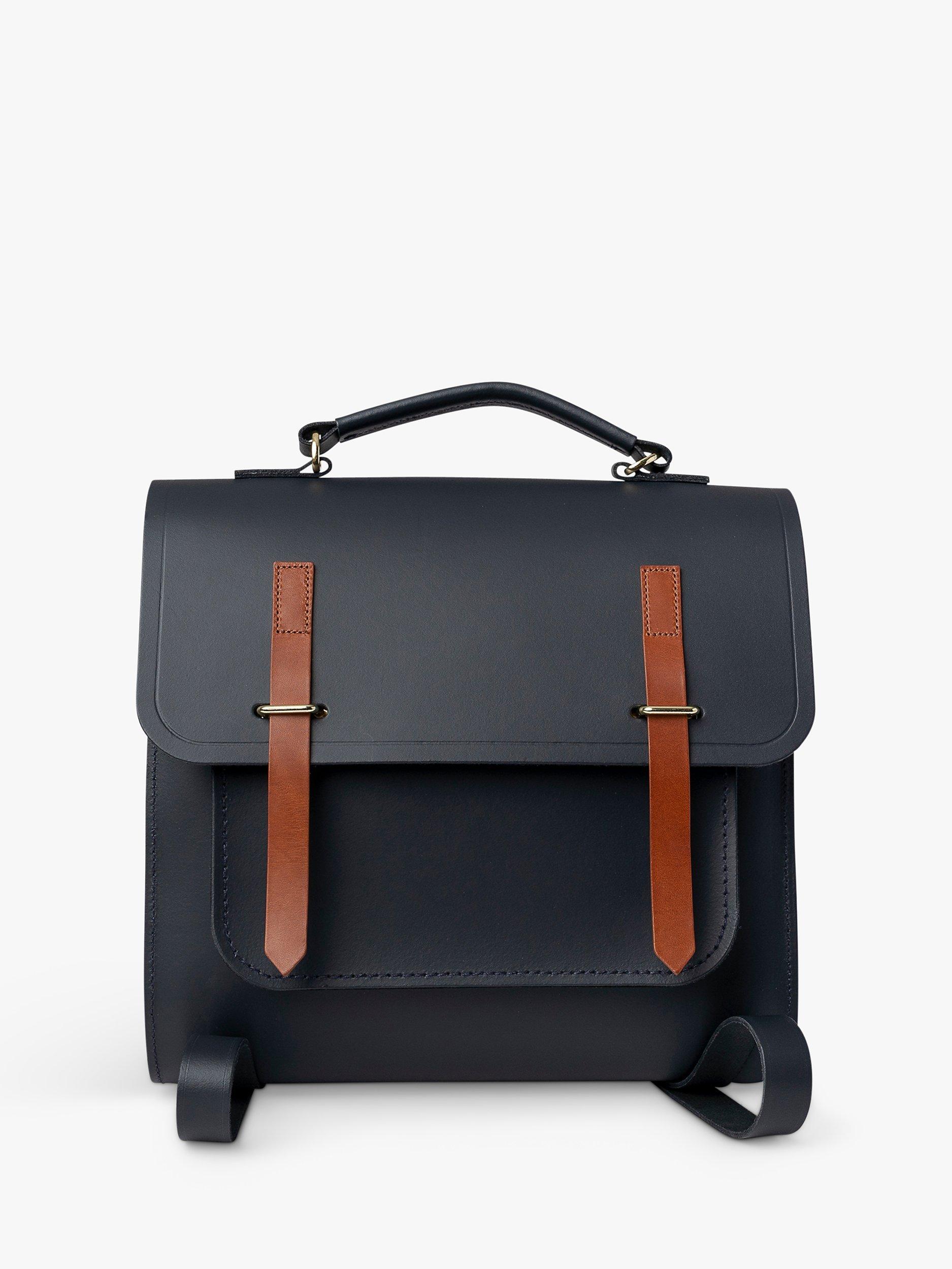 Cambridge Satchel Messenger Leather Backpack Navy Tan