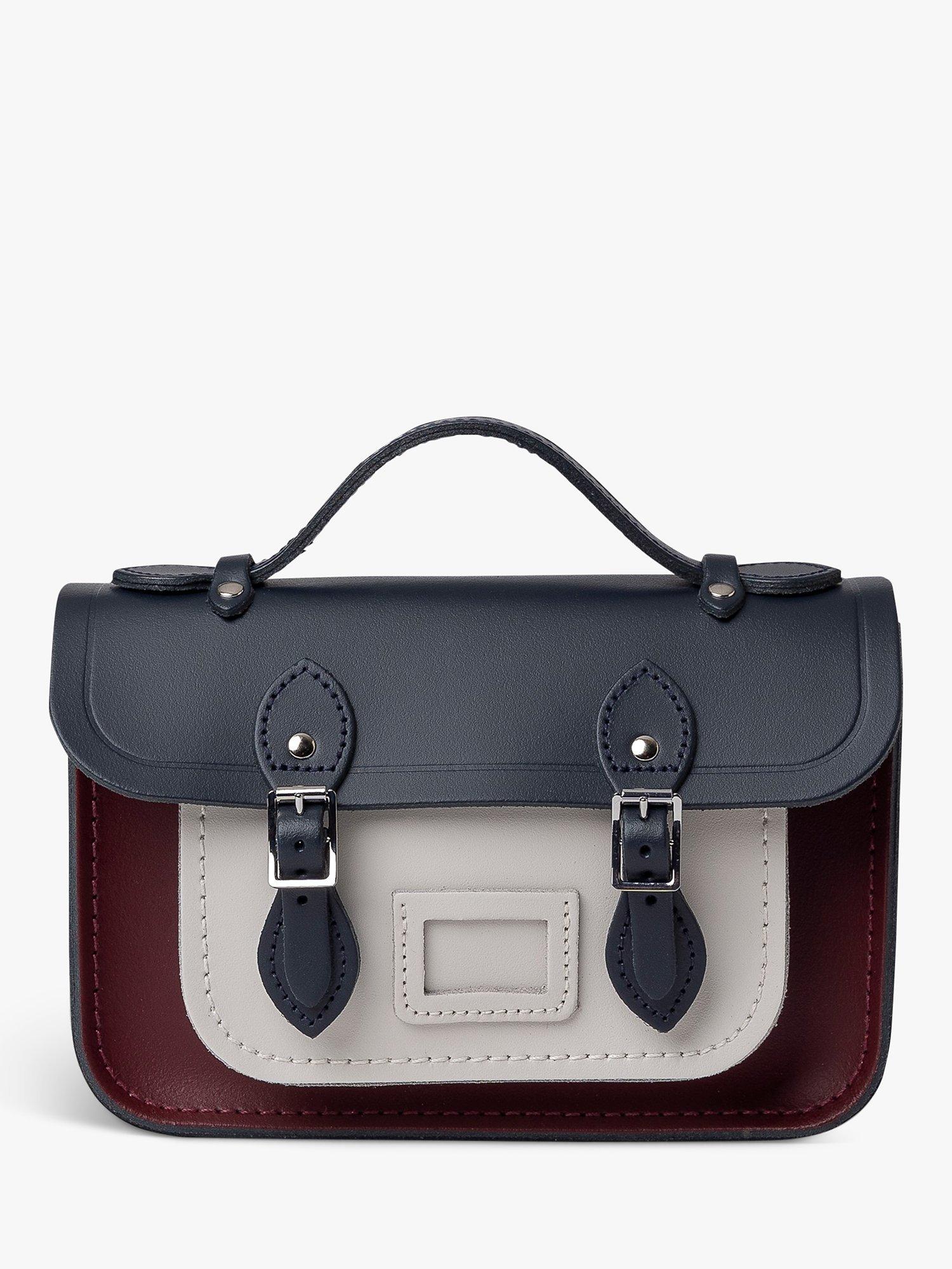 Product image 1 of 4, which shows Cambridge Satchel The Mini Leather Colour Block Satchel, Clay/Oxblood/Navy