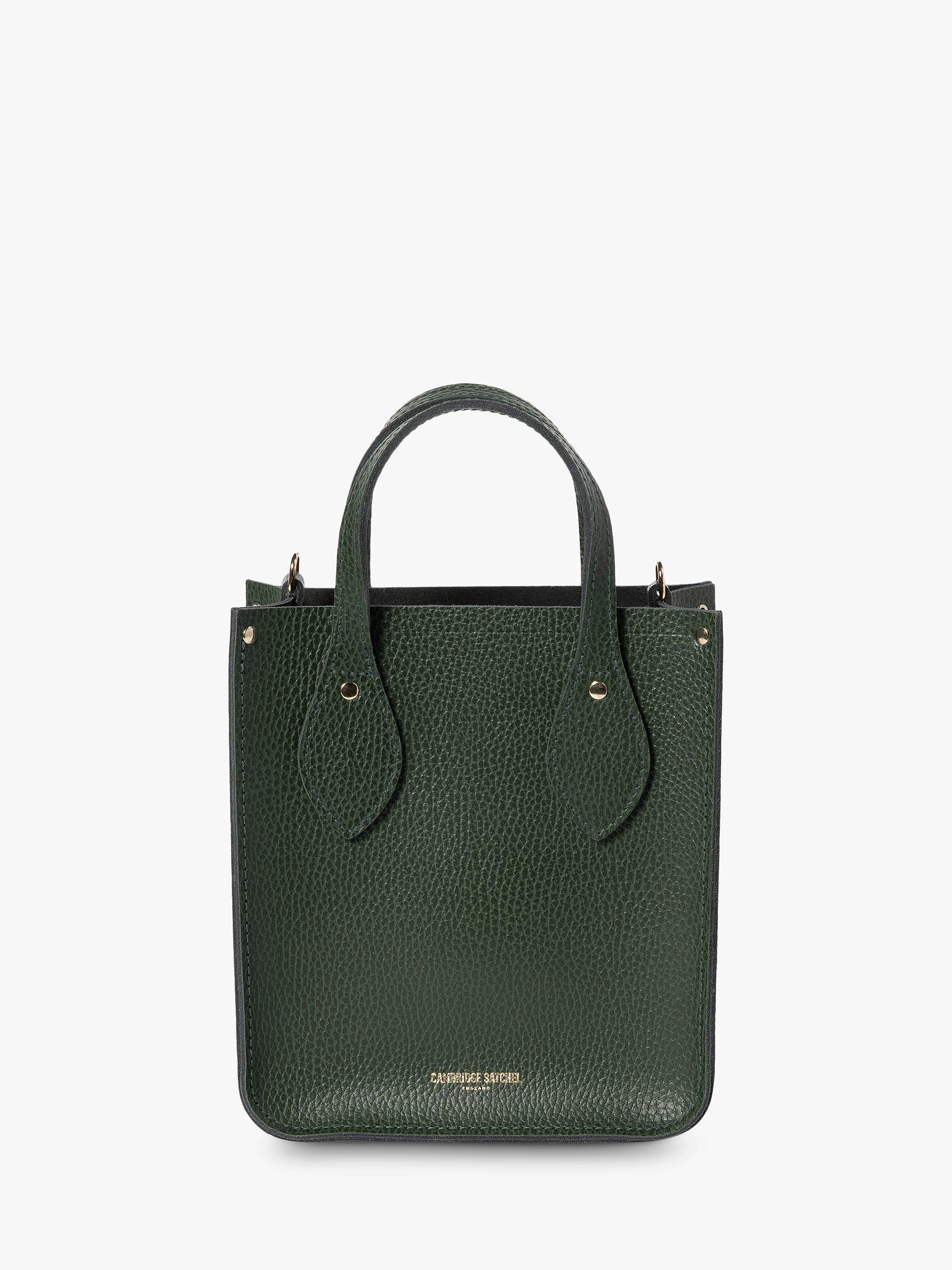 Product image 1 of 8, which shows Cambridge Satchel The Mini Tote Celtic Grain Leather Bag, Racing Green