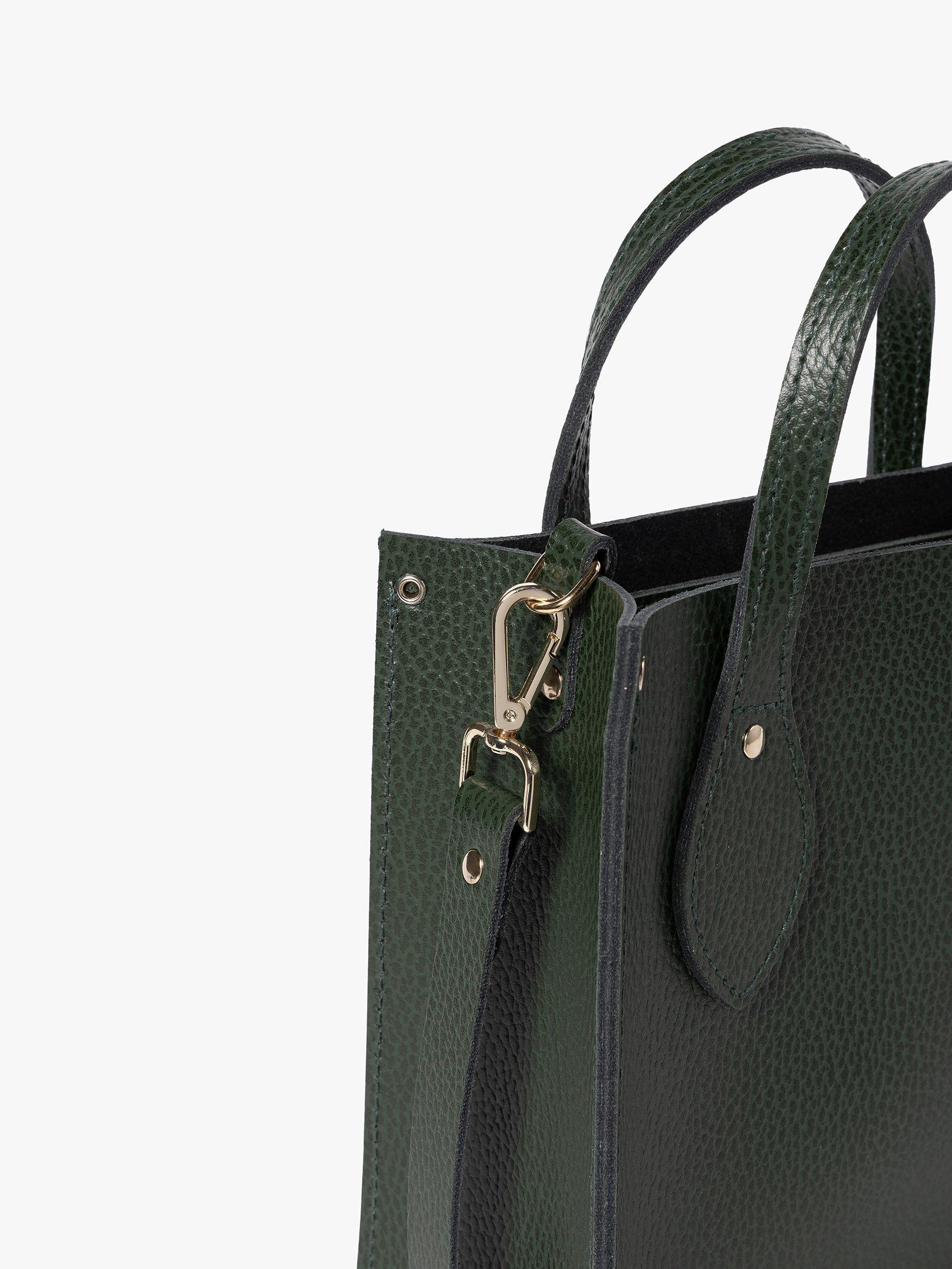 Product image 5 of 8, which shows Cambridge Satchel The Mini Tote Celtic Grain Leather Bag, Racing Green
