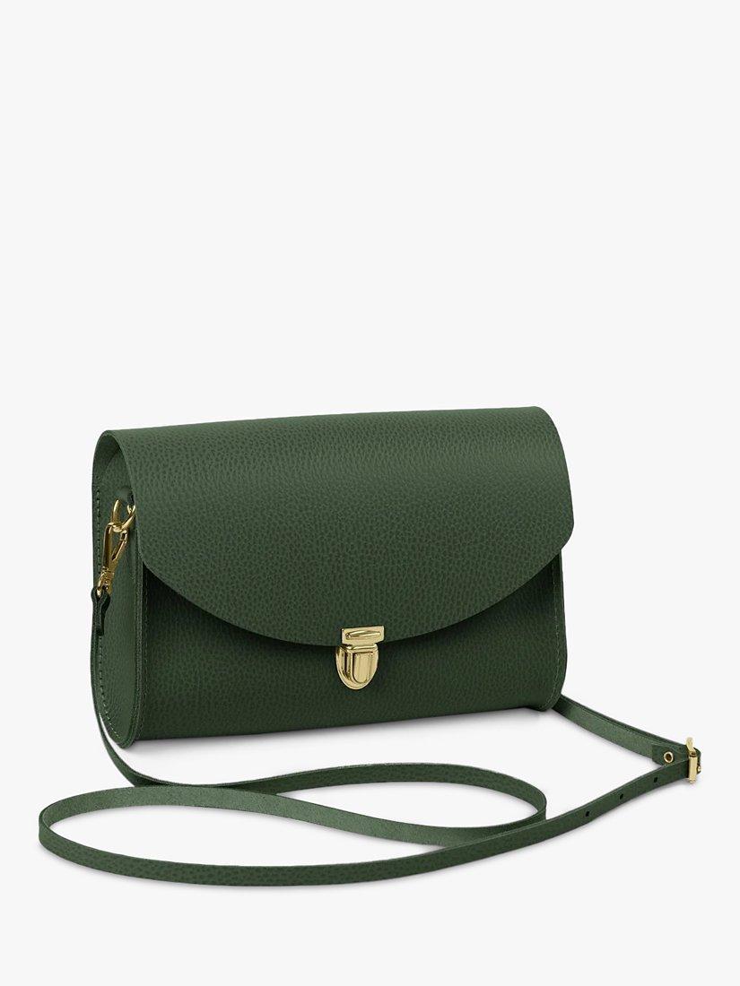 Product image 2 of 5, which shows Cambridge Satchel The New Large Pushlock Celtic Grain Leather Shoulder Bag, Racing Green