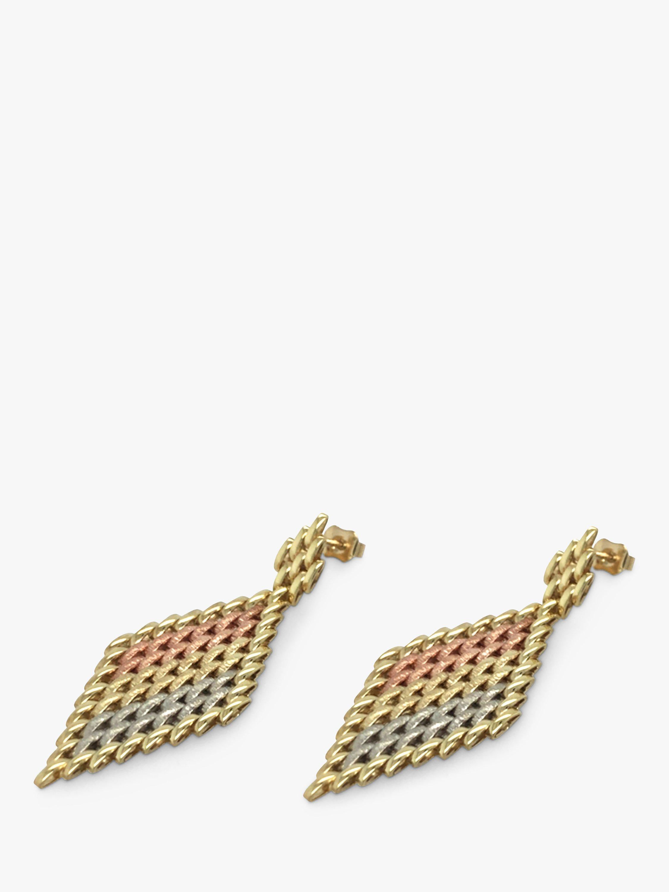 Vintage Fine Jewellery Pre-Loved 9ct Yellow, Rose & White Gold Drop Earrings, Dated Birmingham 1996