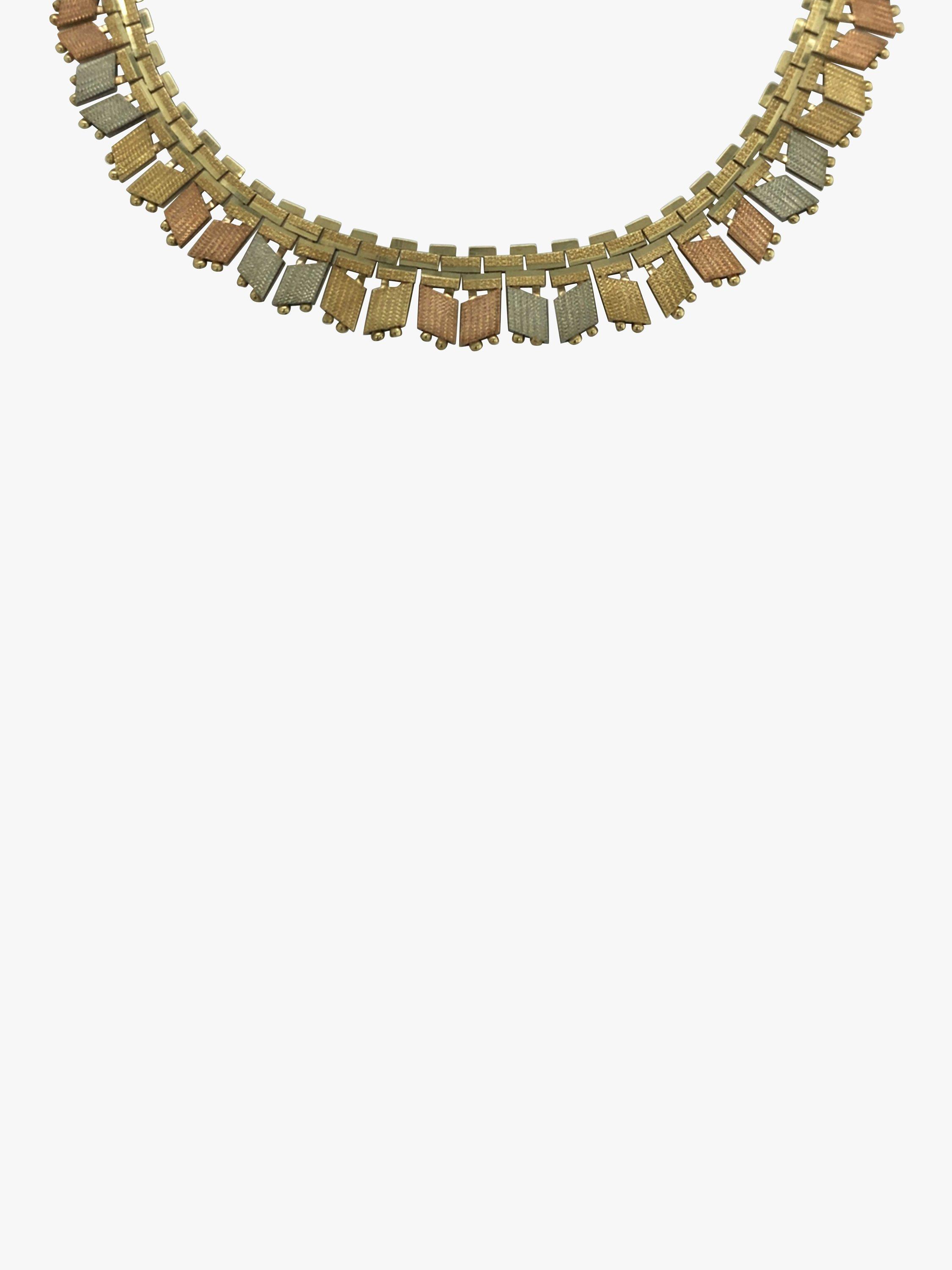 Product image 2 of 7, which shows Vintage Fine Jewellery Pre-Loved 9ct Yellow, Rose & White Fringe Collar Necklace, Dated London 1978