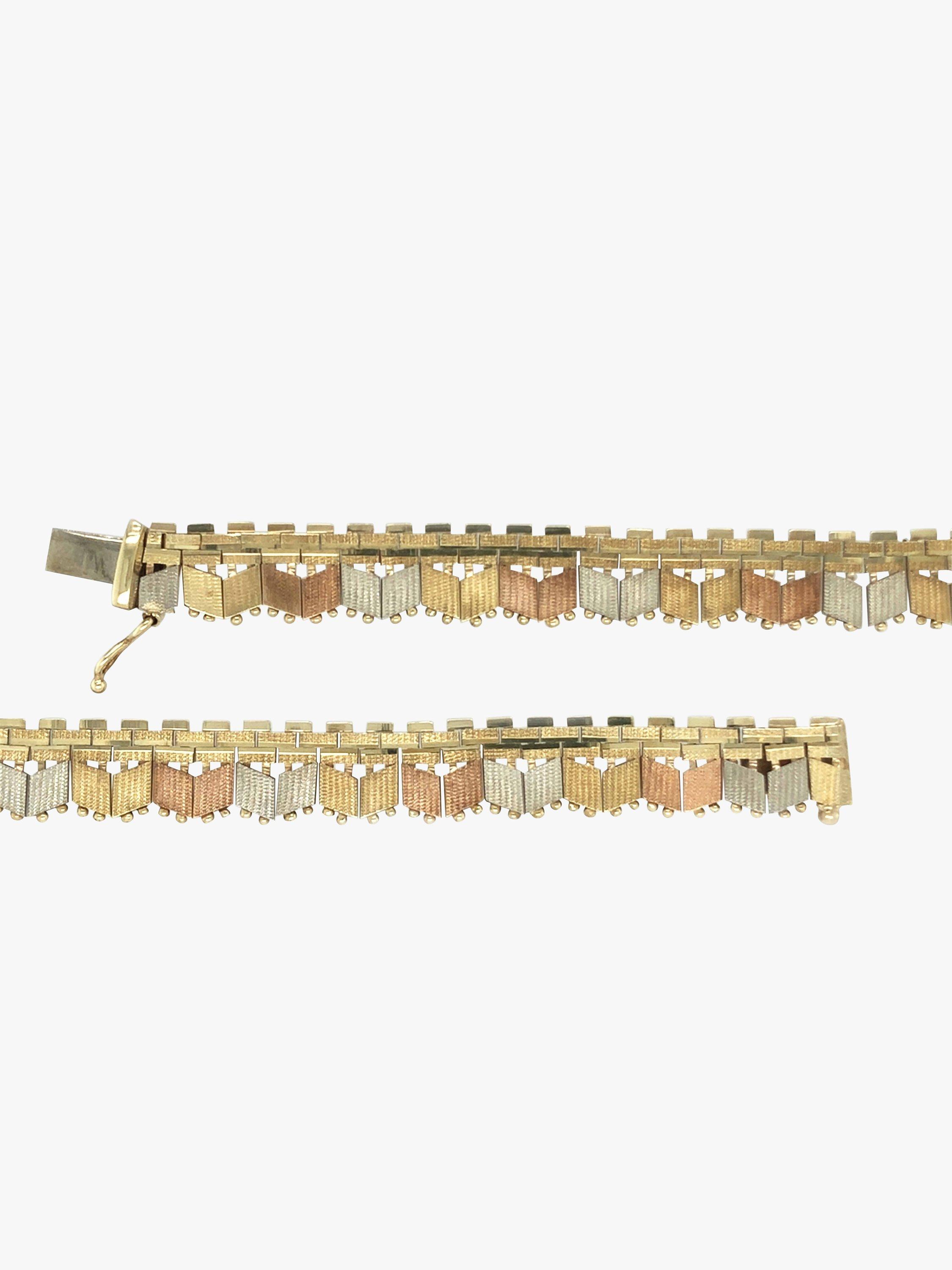 Product image 3 of 7, which shows Vintage Fine Jewellery Pre-Loved 9ct Yellow, Rose & White Fringe Collar Necklace, Dated London 1978