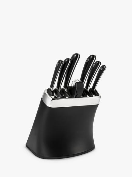 Robert Welch Signature Filled Knife Block & Sharpener Set, 6 Piece, Black