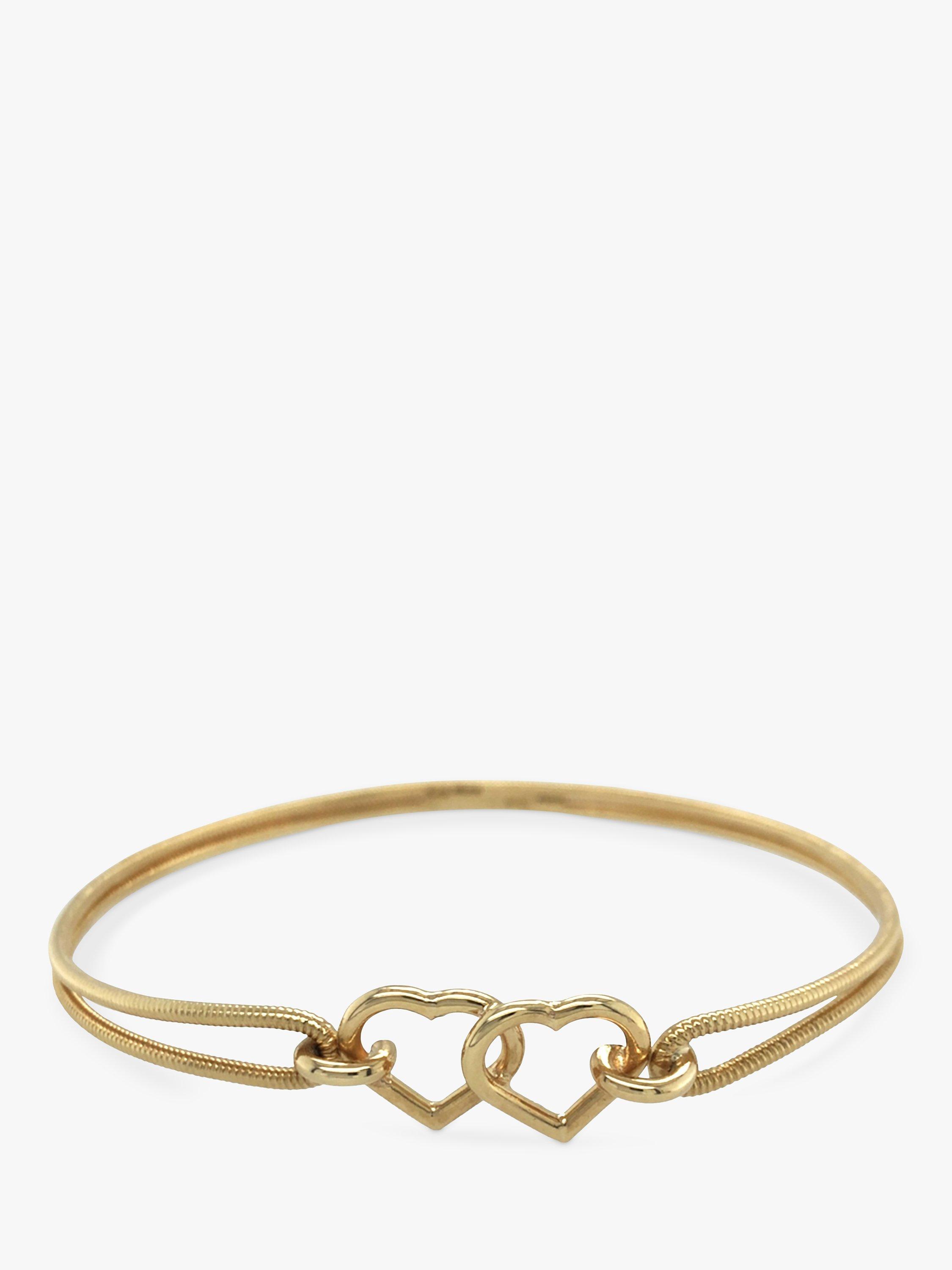 Vintage Fine Jewellery Pre-Loved 9ct Yellow Gold Double Heart Bangle, Dated Birmingham 1977