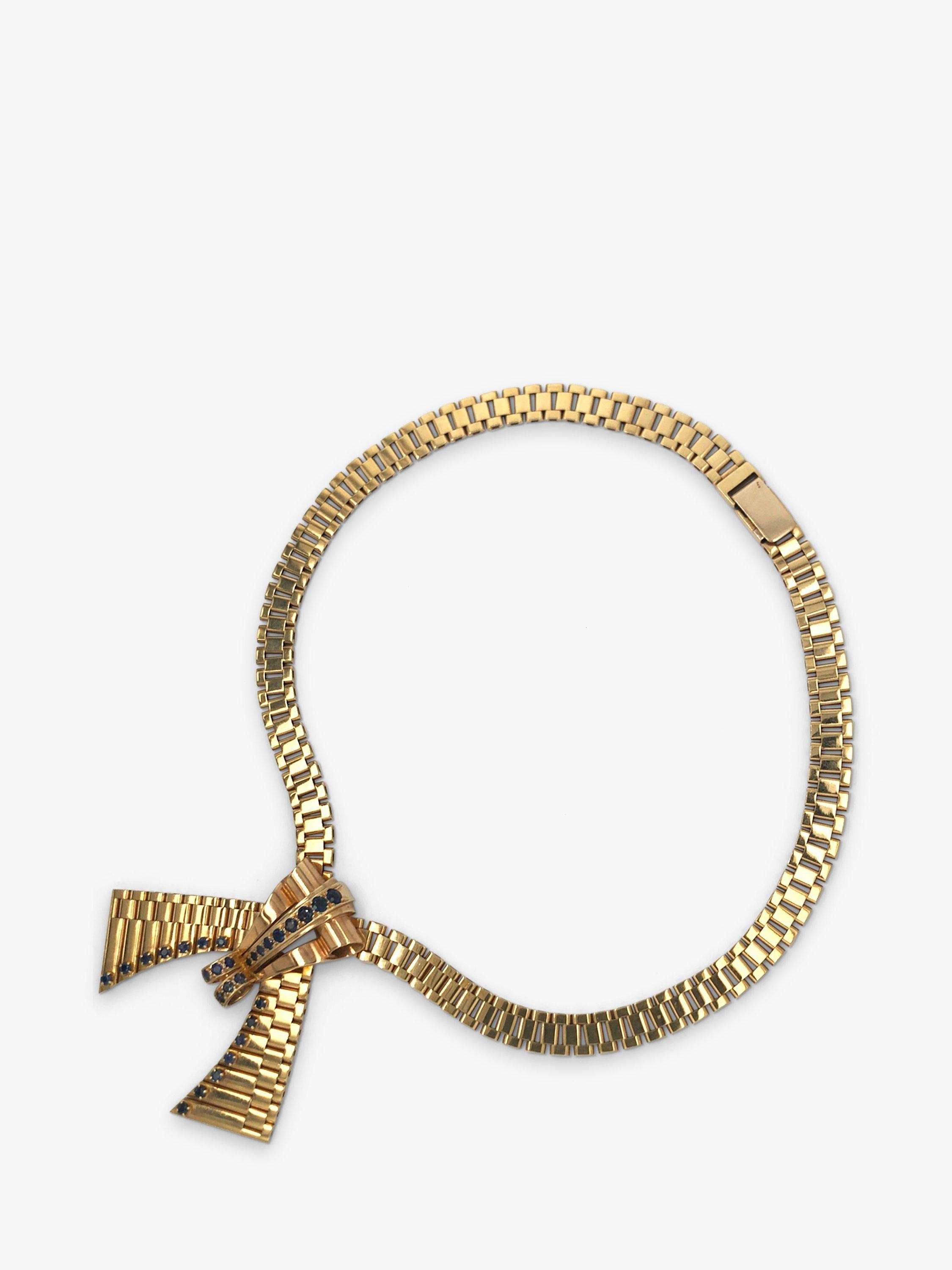 Vintage Fine Jewellery Pre-Loved 9ct Yellow Gold Sapphire Gate Link Collar Necklace, Dated London 1961