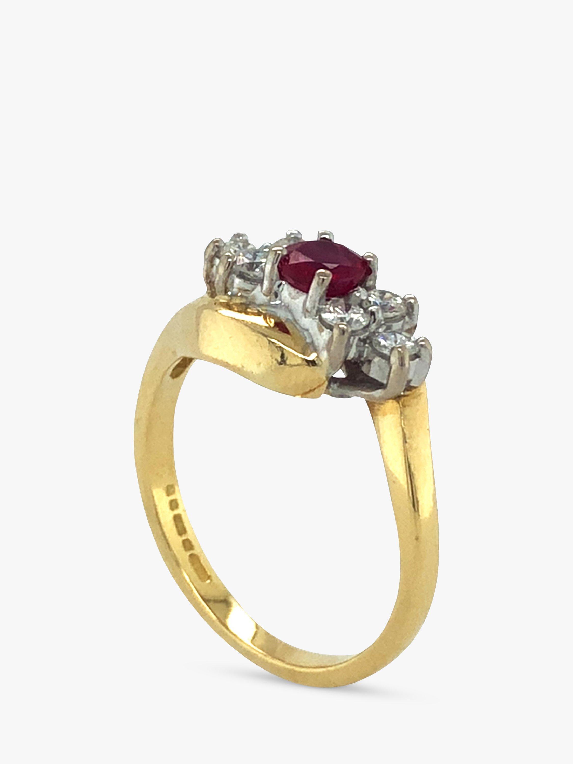 Vintage Fine Jewellery Pre-Loved 18ct Yellow & White Gold Diamond Ruby Cluster Ring, Dated London 1997