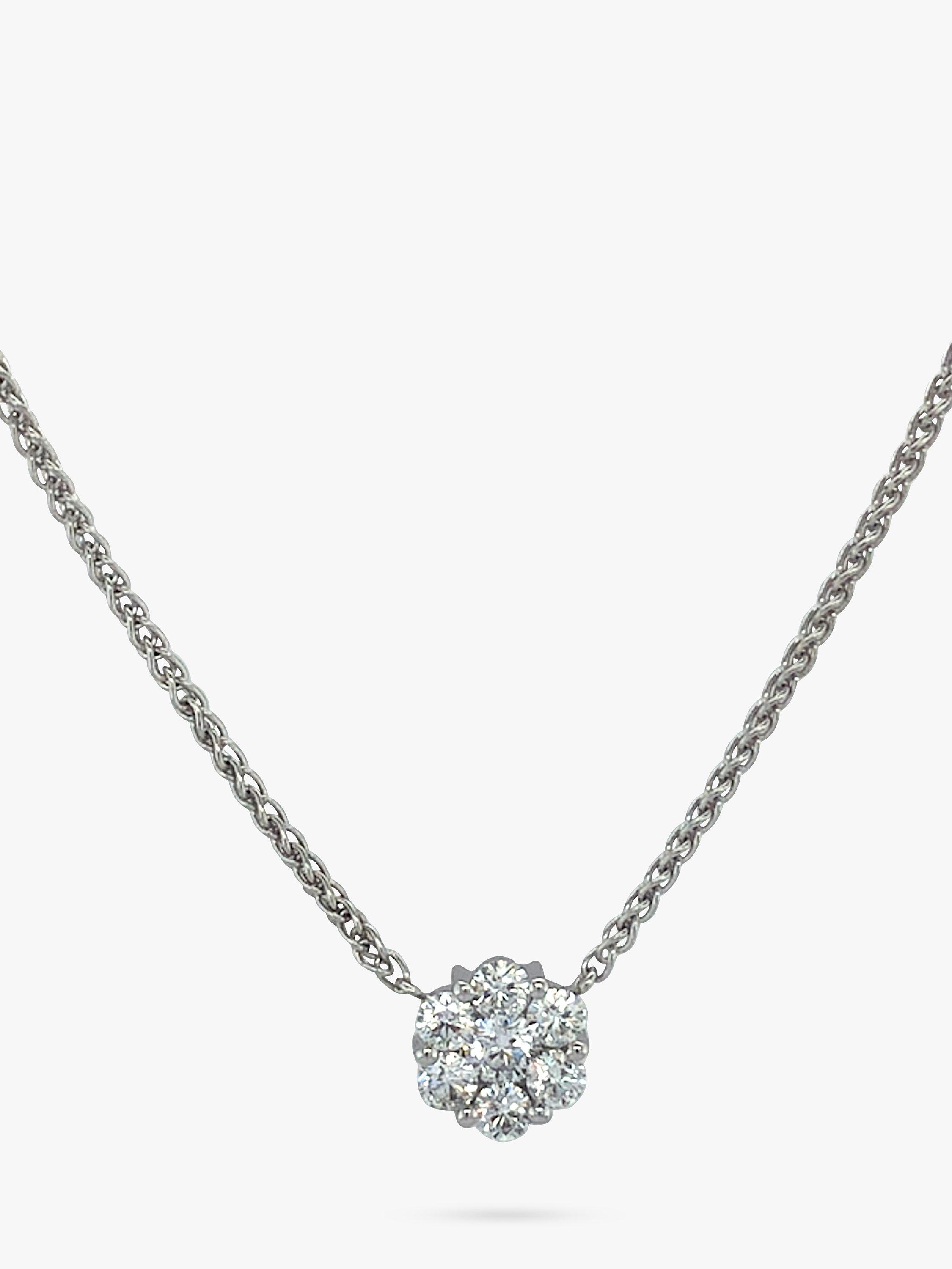 Vintage Fine Jewellery Pre-Loved 14ct White Gold Diamond Cluster Pendant Necklace