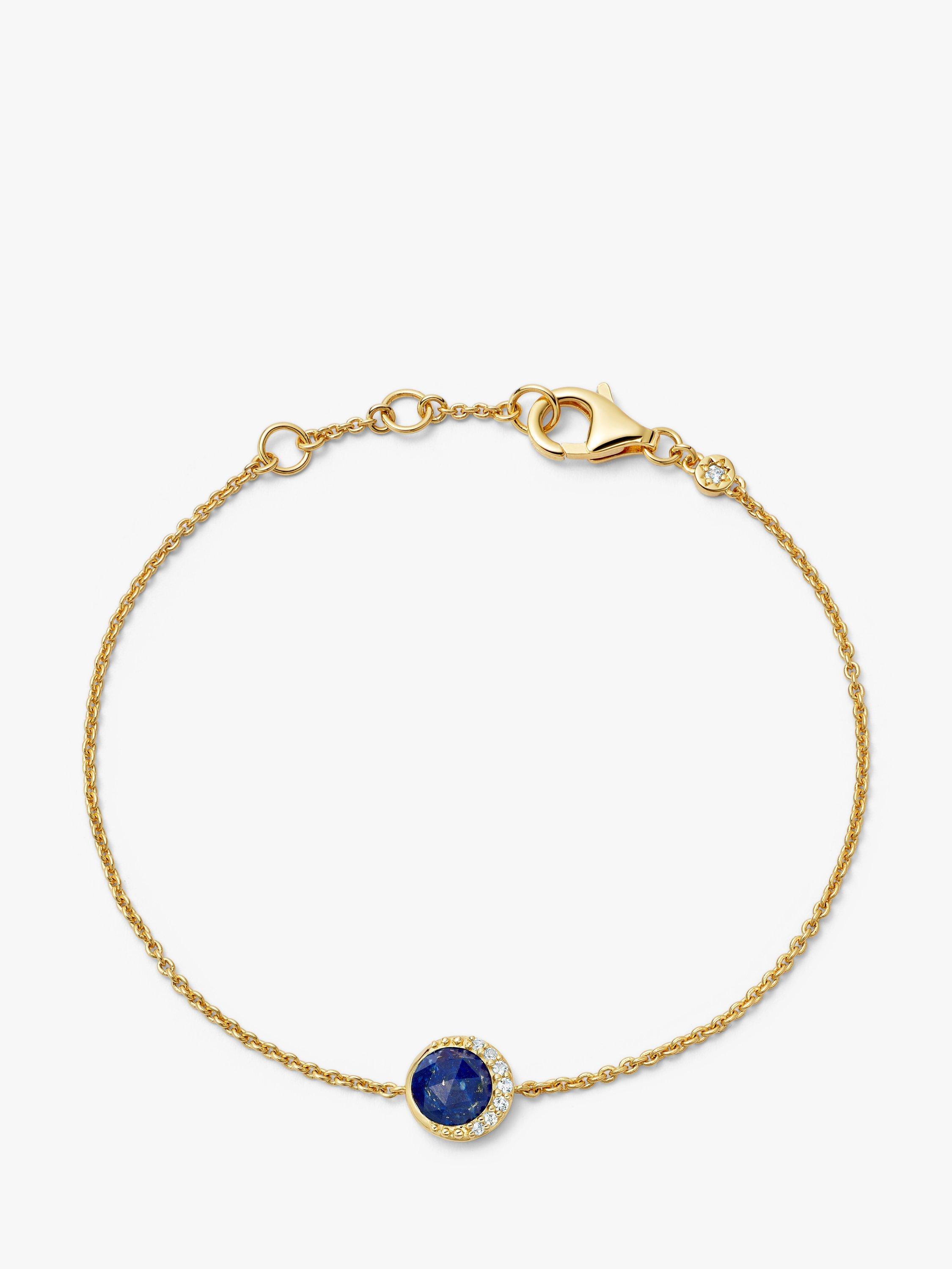 Product image 1 of 3, which shows Astley Clarke Semi-Precious Stone Round Charm Chain Bracelet, Gold/Lapis