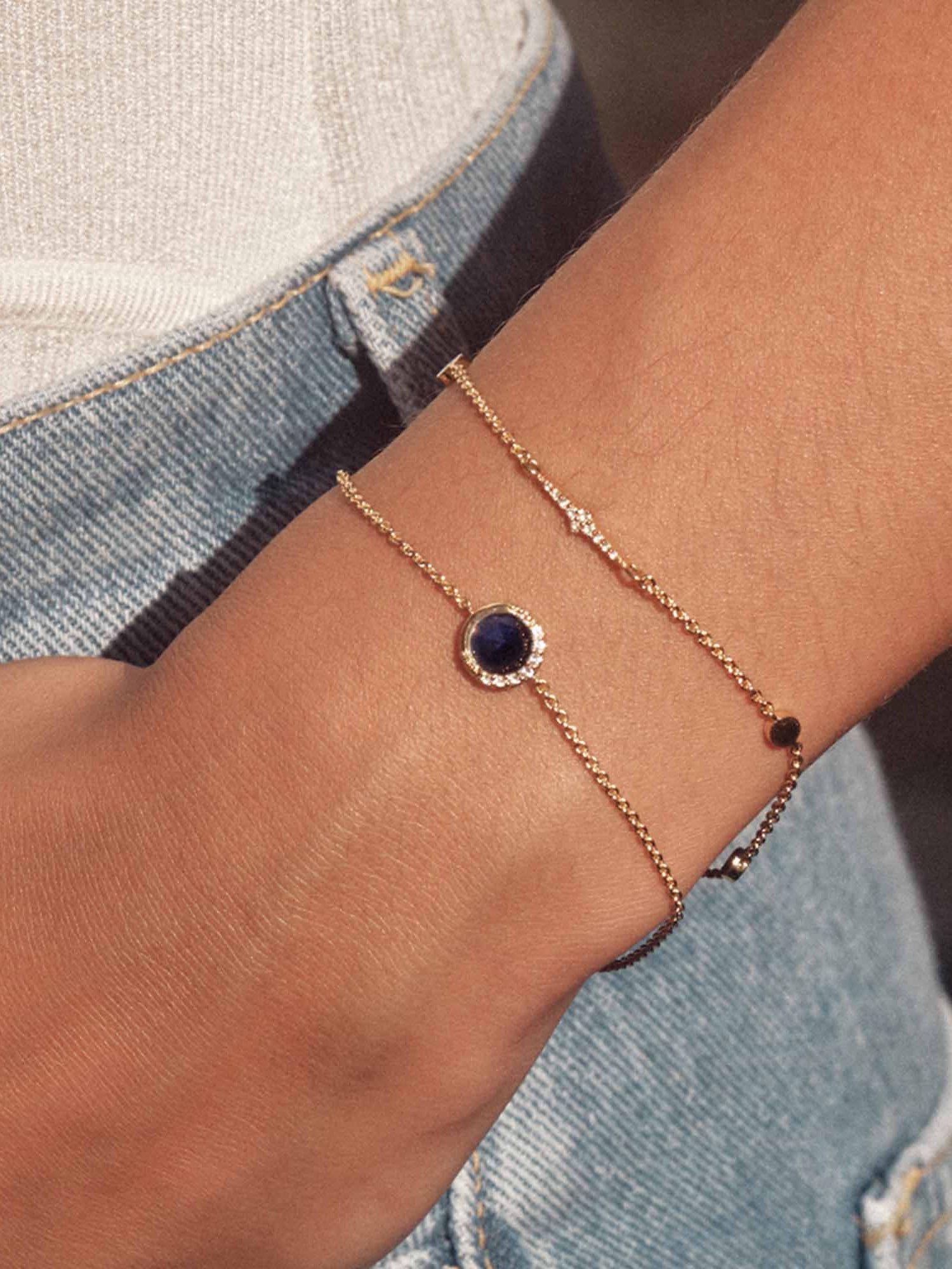 Product image 2 of 3, which shows Astley Clarke Semi-Precious Stone Round Charm Chain Bracelet, Gold/Lapis