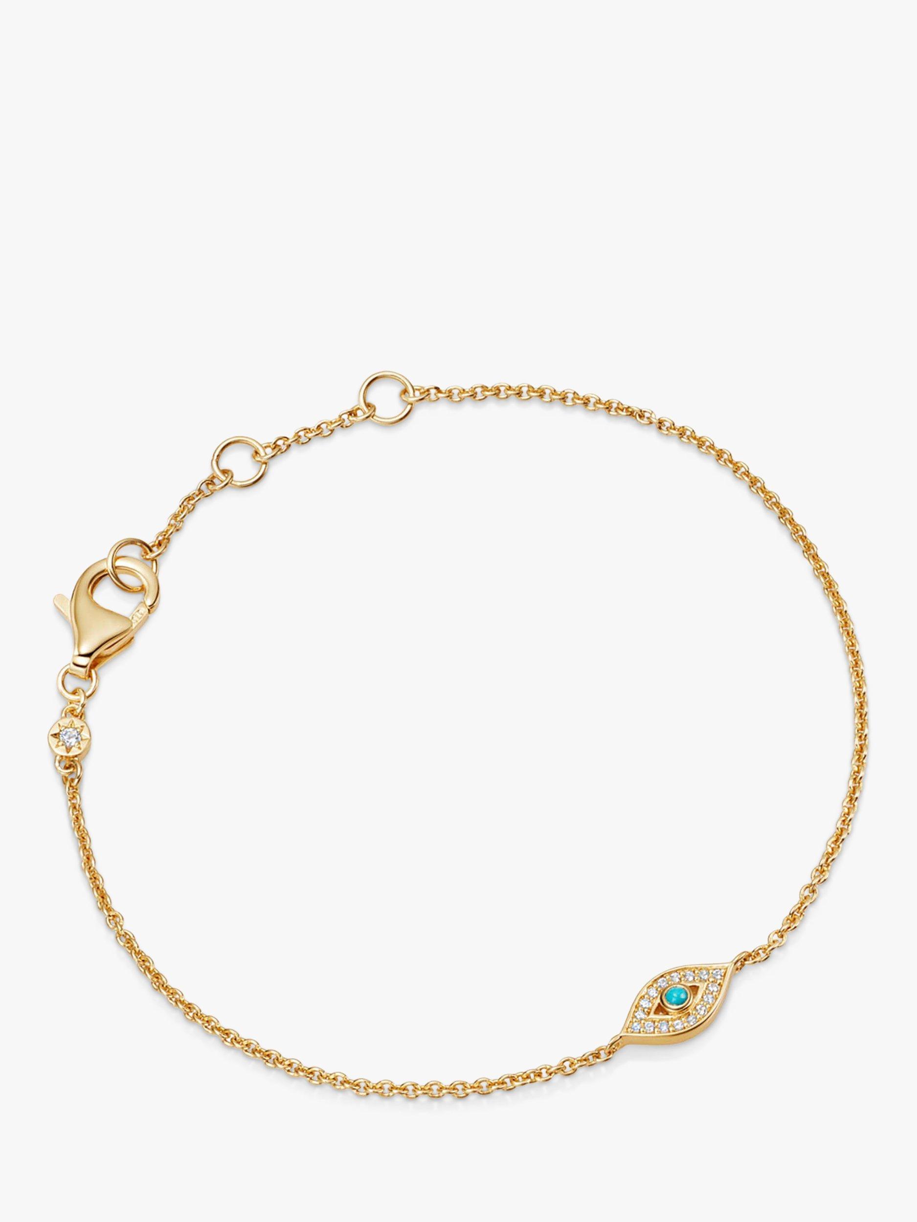 Product image 1 of 3, which shows Astley Clarke Turquoise and White Sapphire Evil Eye Chain Bracelet, Gold/Blue