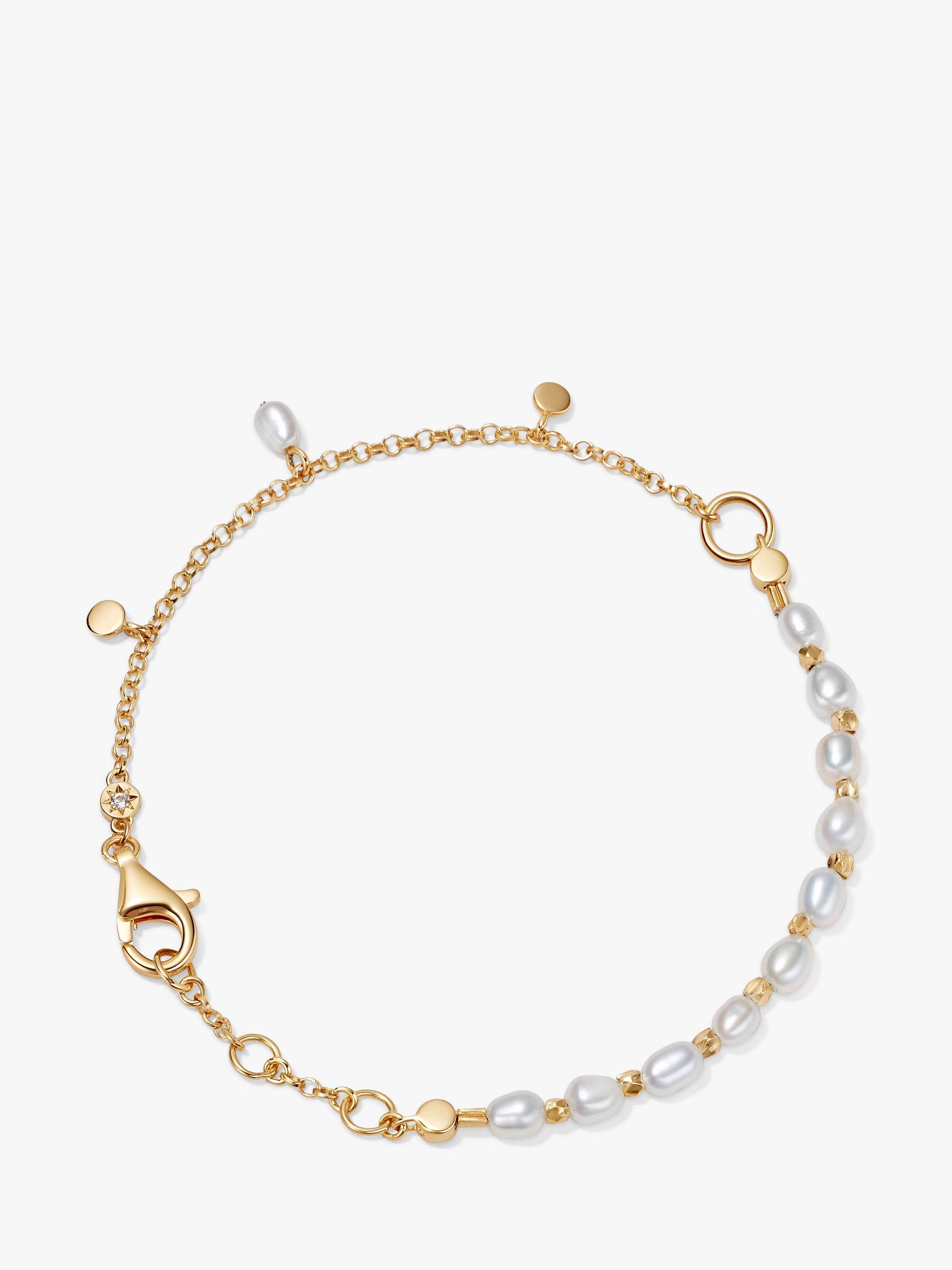 Product image 1 of 1, which shows Astley Clarke Pearl Charm Chain Bracelet, Gold/White
