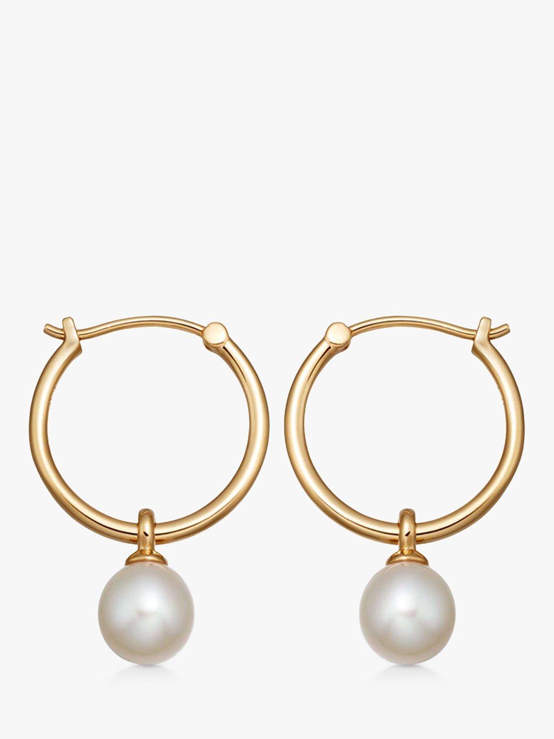 Product image 1 of 2, which shows Astley Clarke Pearl Drop Hoop Earrings, Gold/White