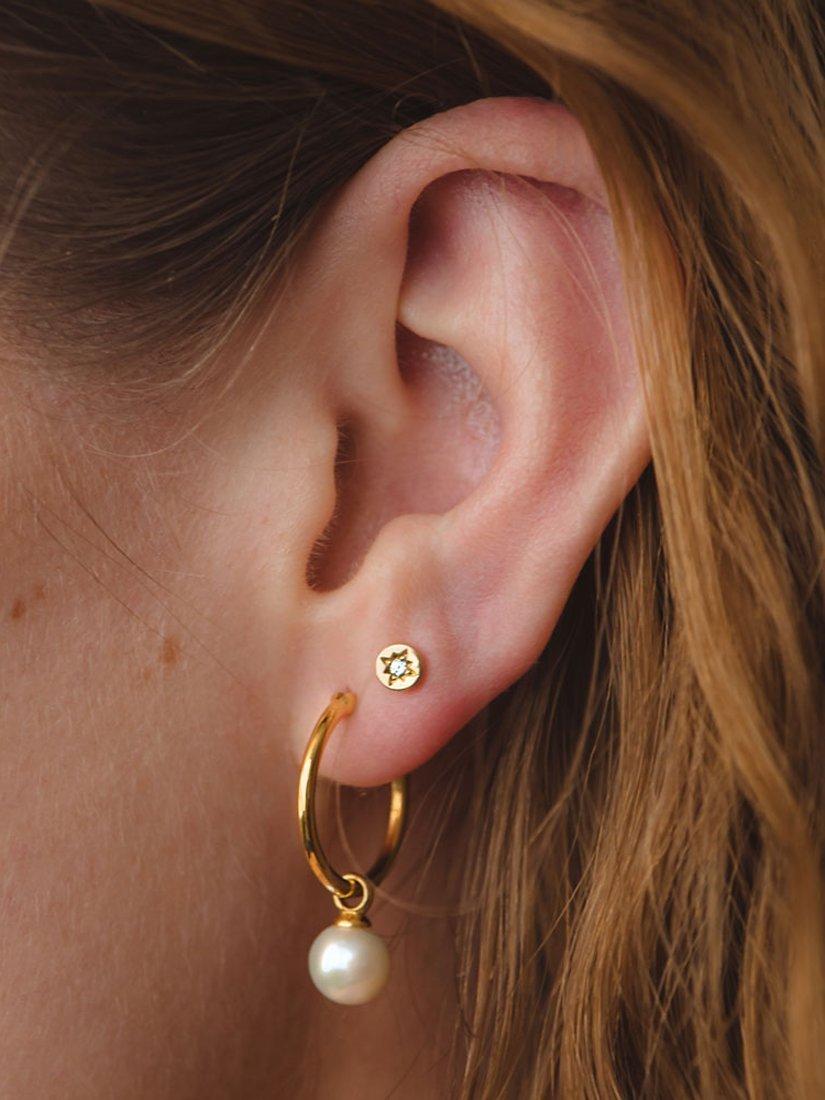 Product image 2 of 2, which shows Astley Clarke Pearl Drop Hoop Earrings, Gold/White