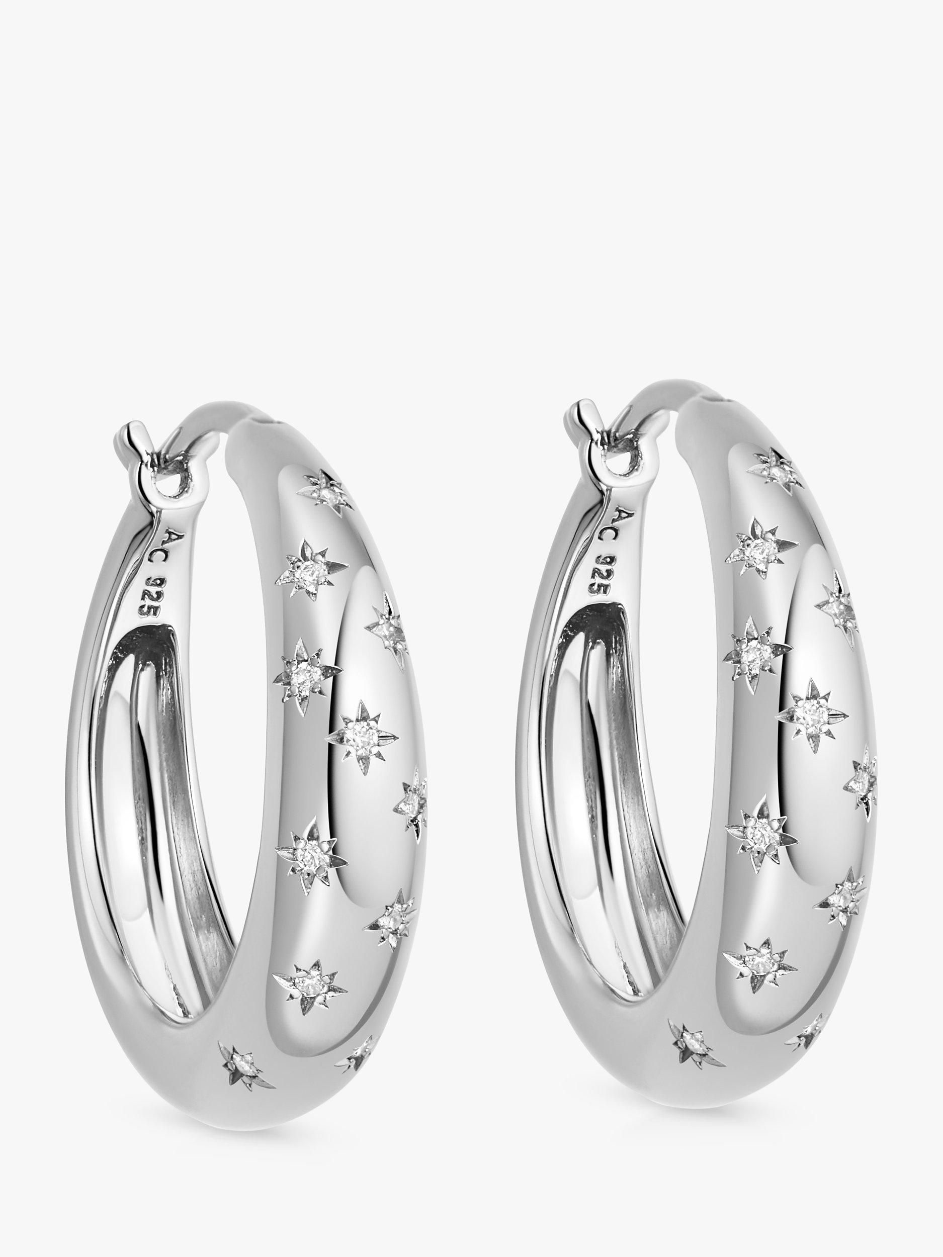 Product image 1 of 2, which shows Astley Clarke Celestial North Star White Sapphire Chunky Hoop Earrings, Silver